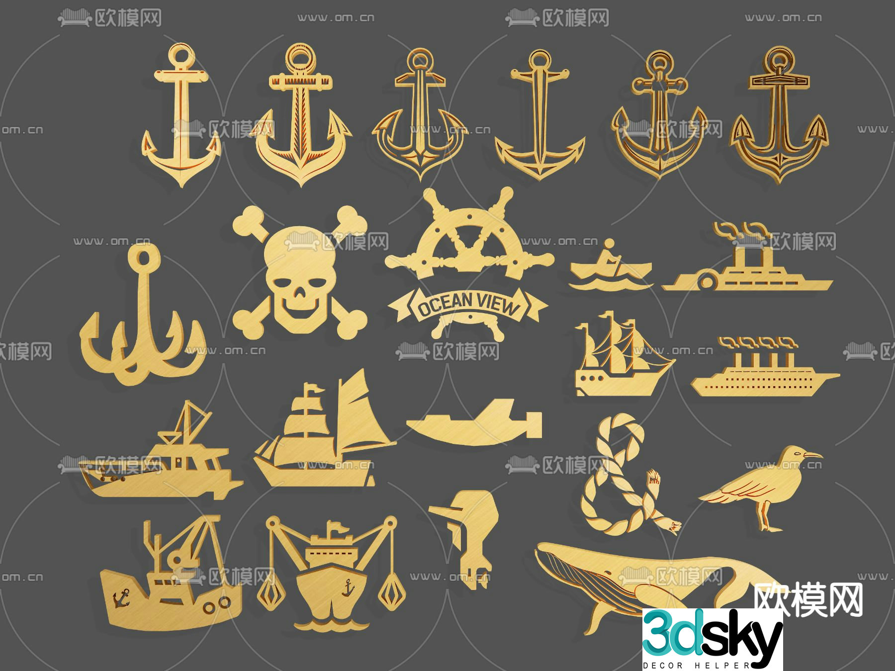 Sailing boat ocean icon 3d model