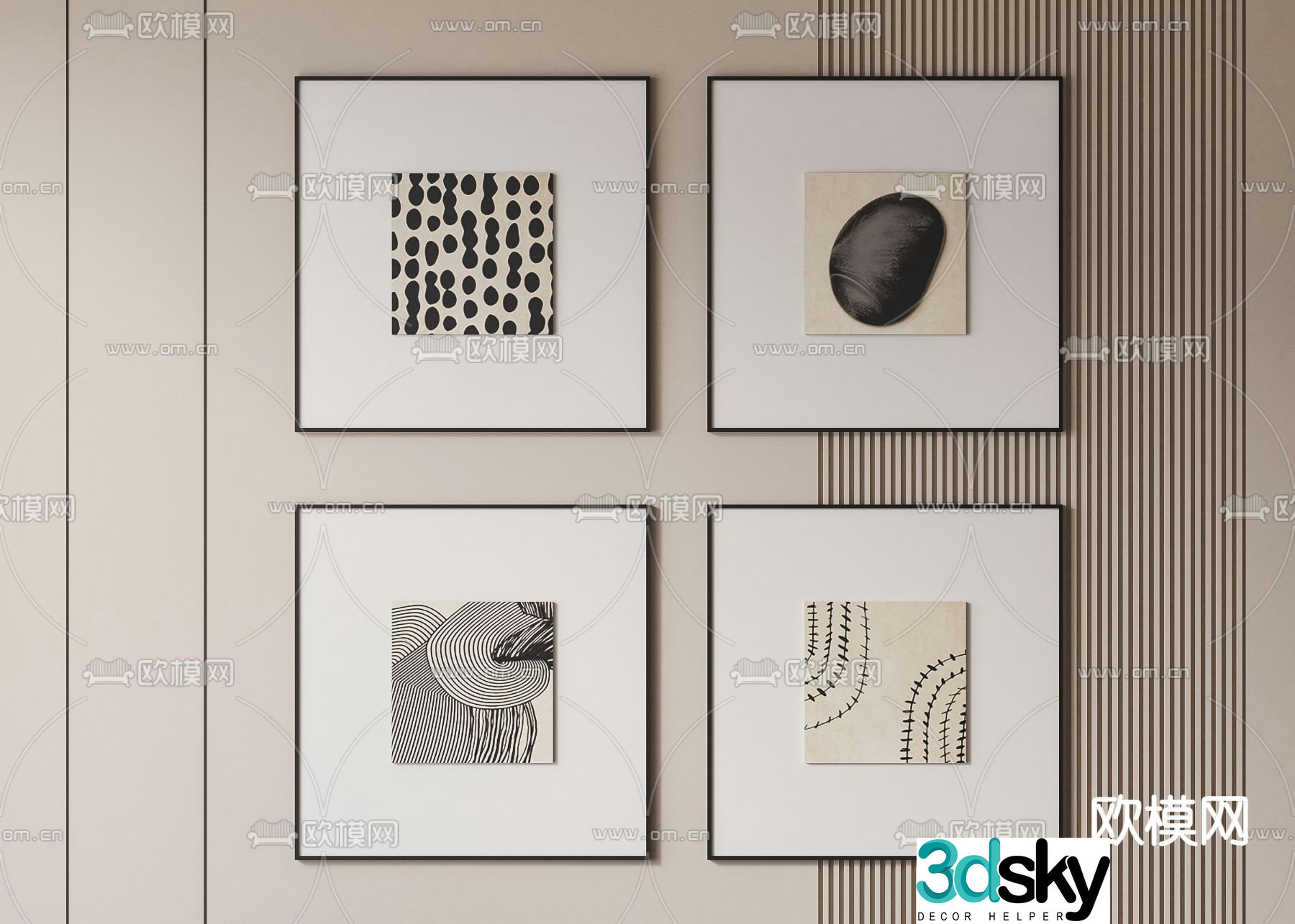 Modern decorative painting black and white hanging painting 3d model