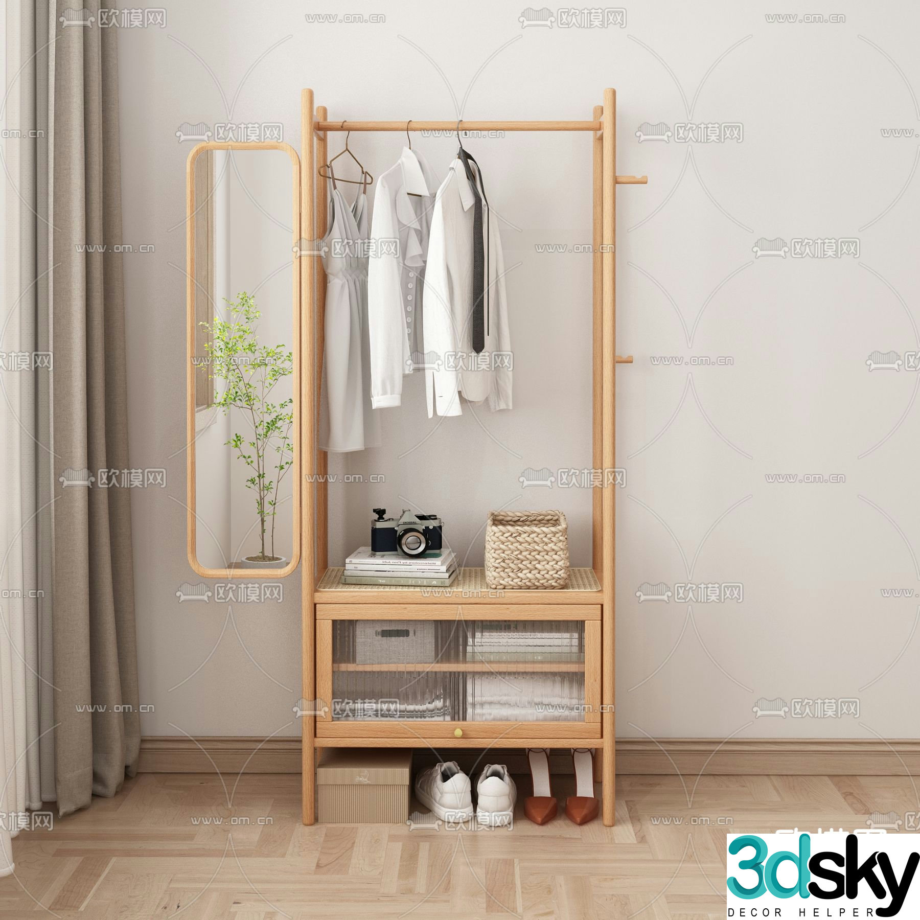 Nordic clothes hanger solid wood clothes hanger 3d model