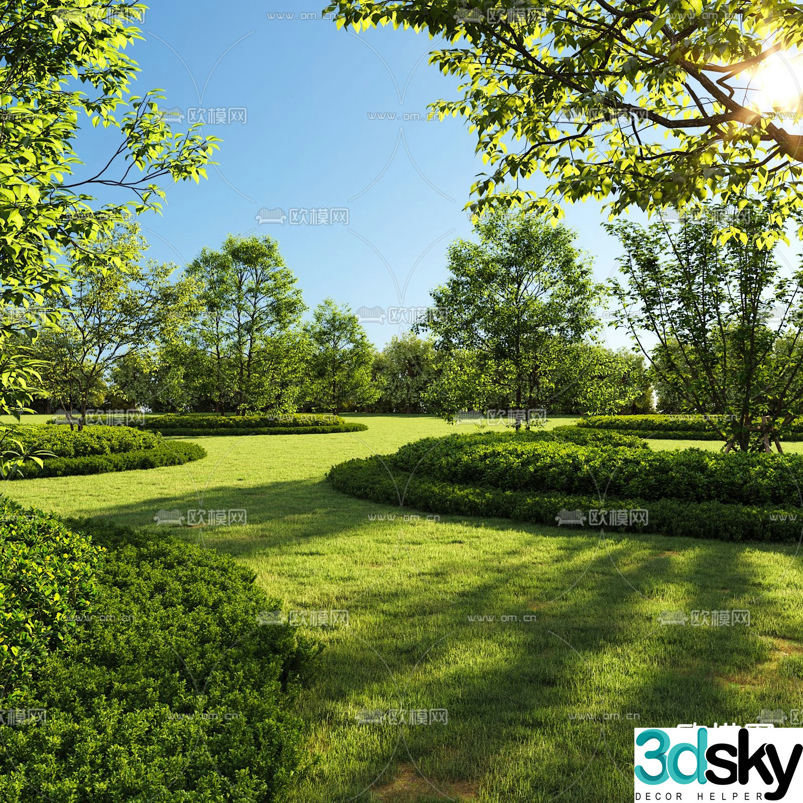 Garden landscape hedge shrub lawn 3d model