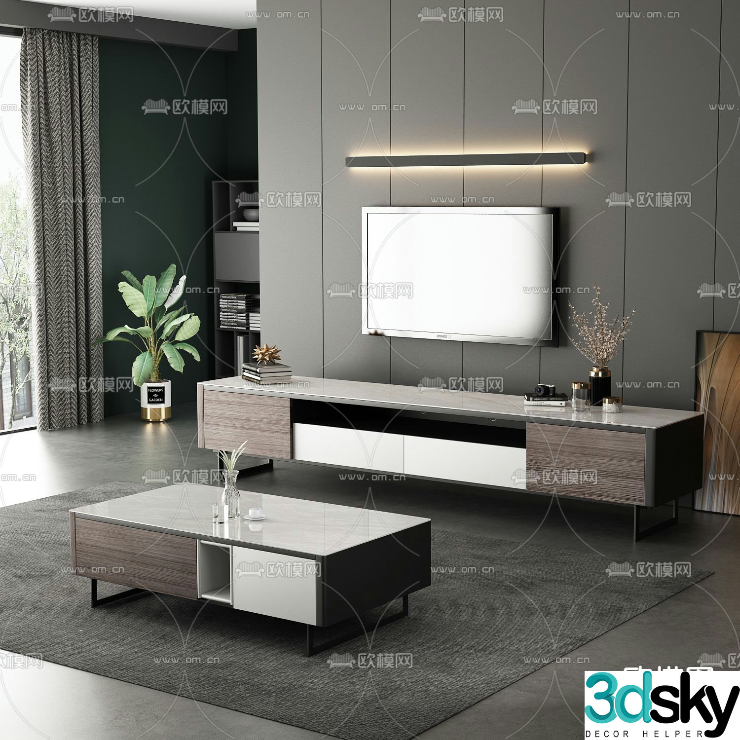 Modern marble coffee table TV cabinet 3d model