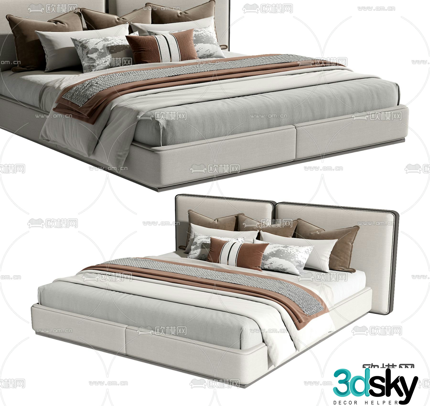 New Chinese style double bed 3d model