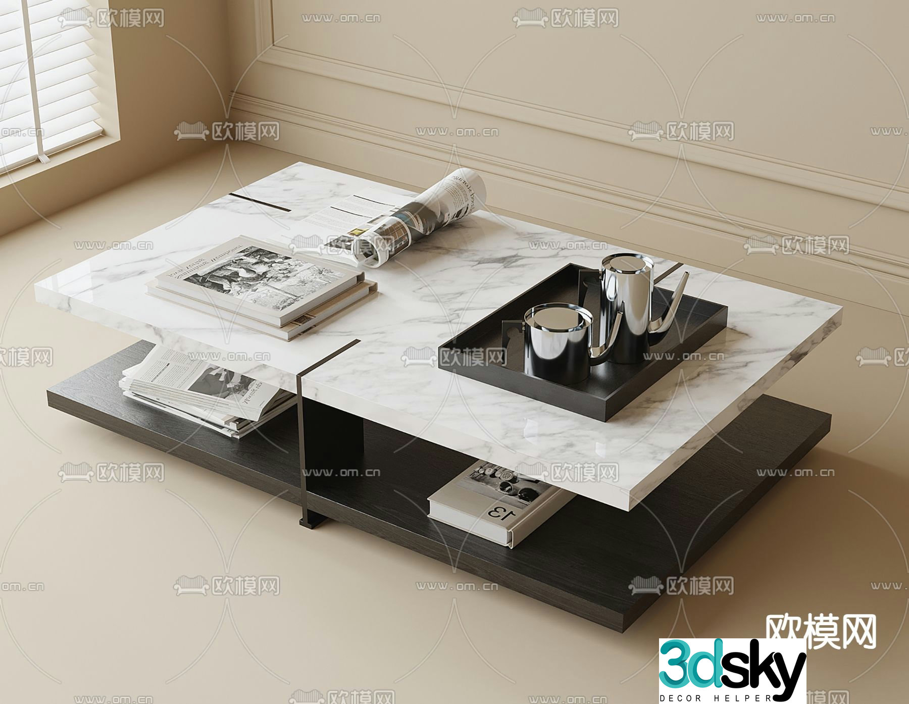 Square coffee table slate coffee table 3d model