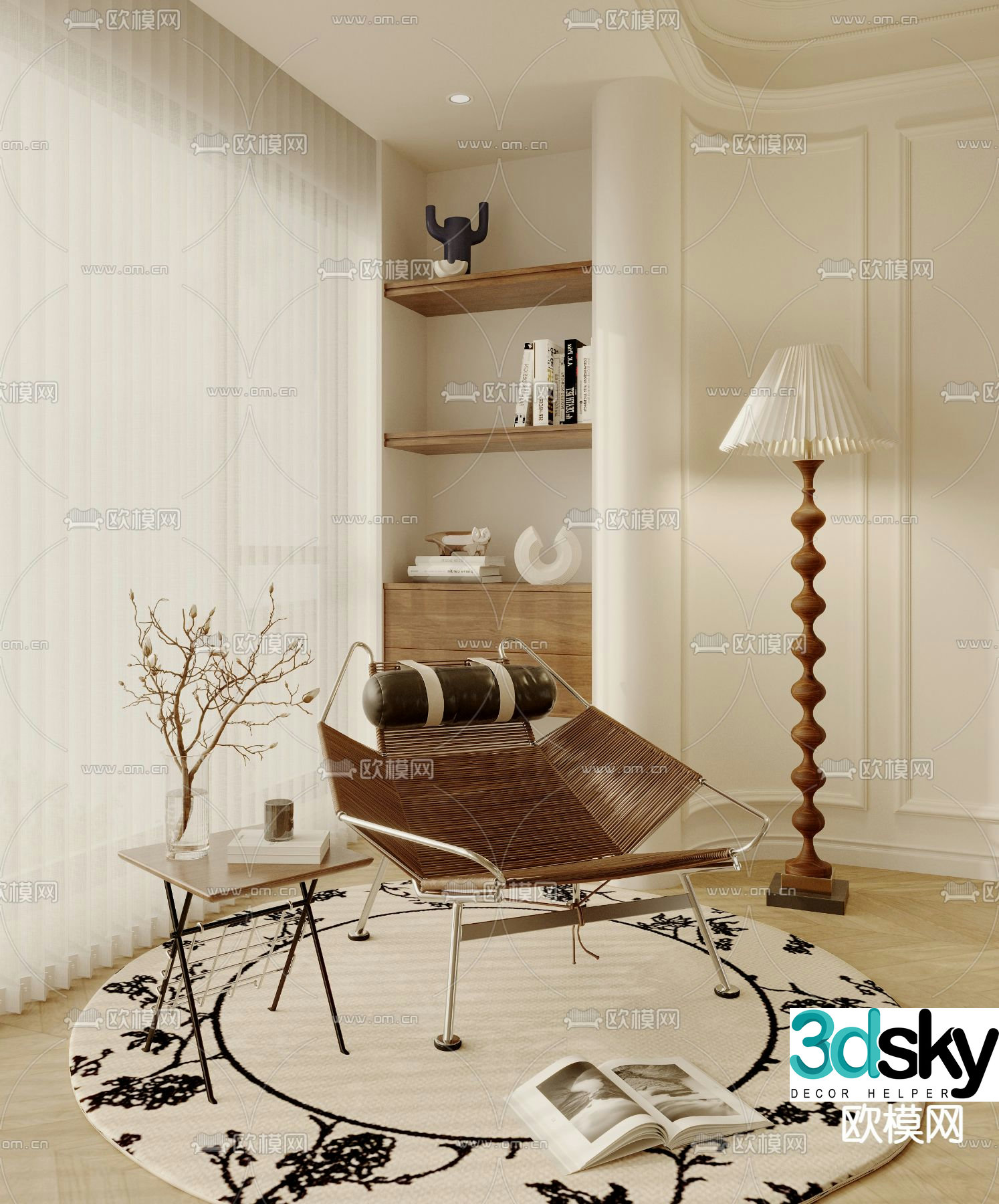 Medium style chair leisure chair 3d model