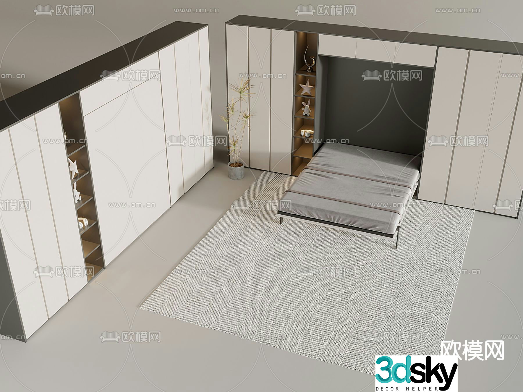 Invisible bed wardrobe integrated 3D model