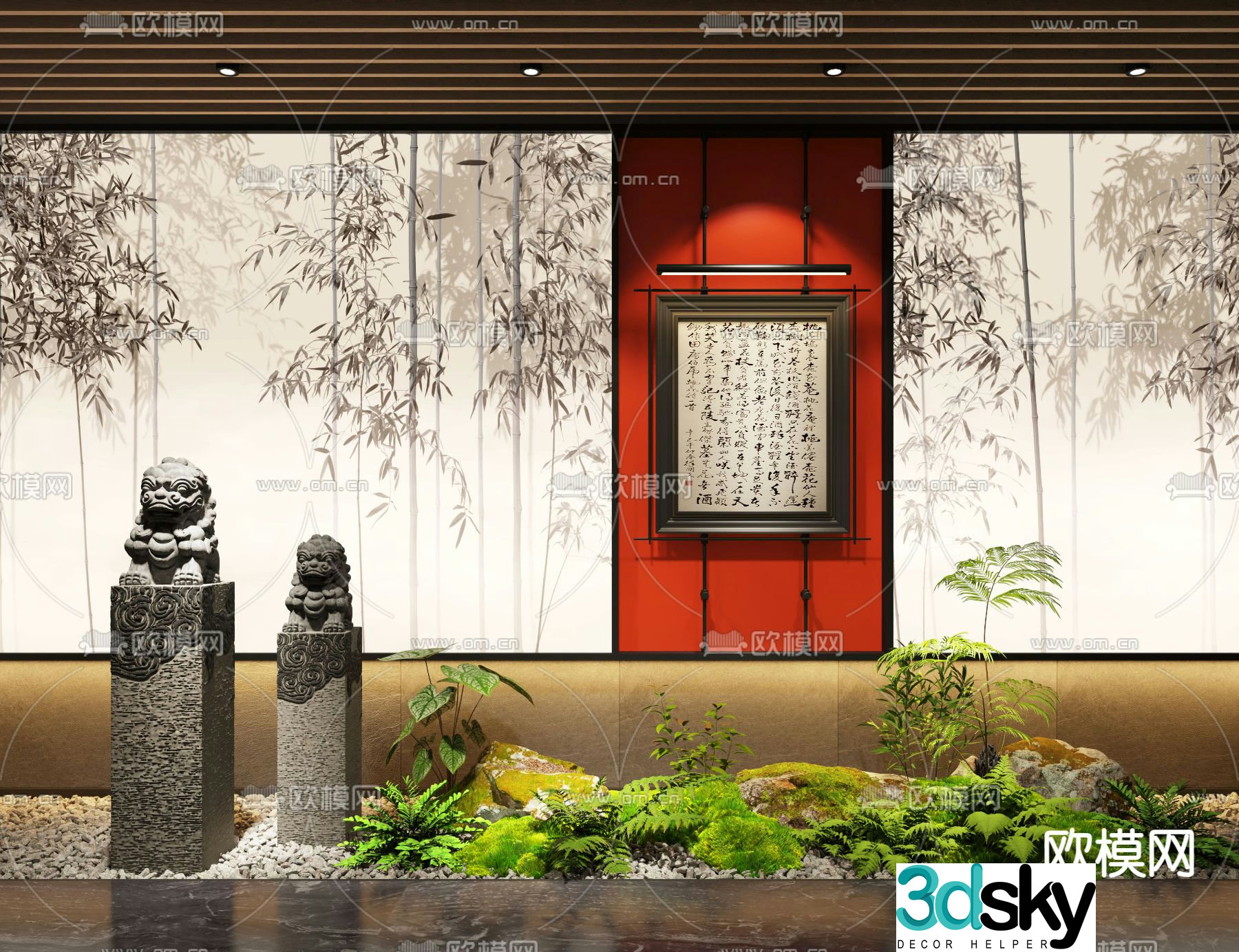 New Chinese style indoor landscaping plant landscaping 3D model