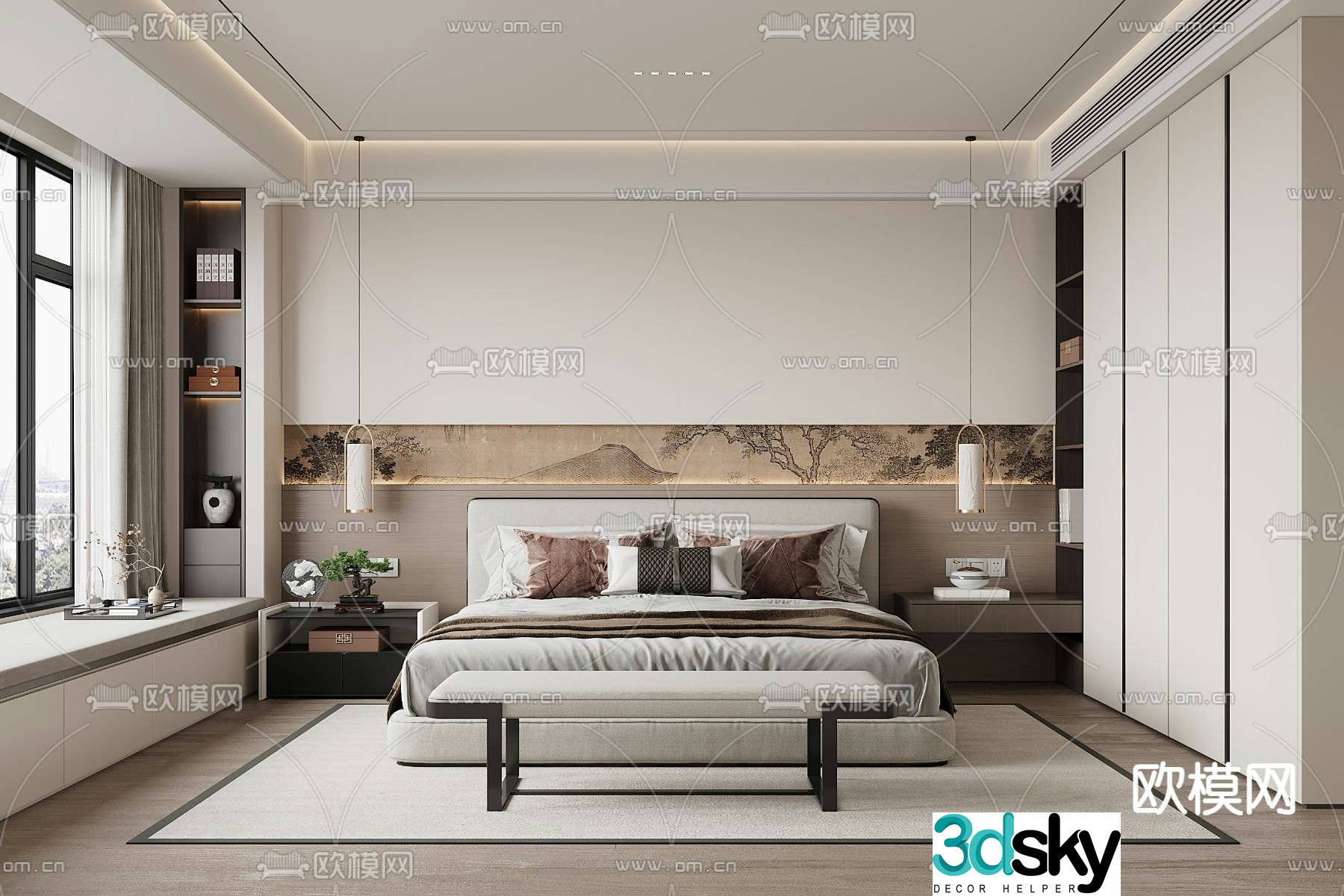 New Chinese style bedroom Master bedroom Master room 3D model