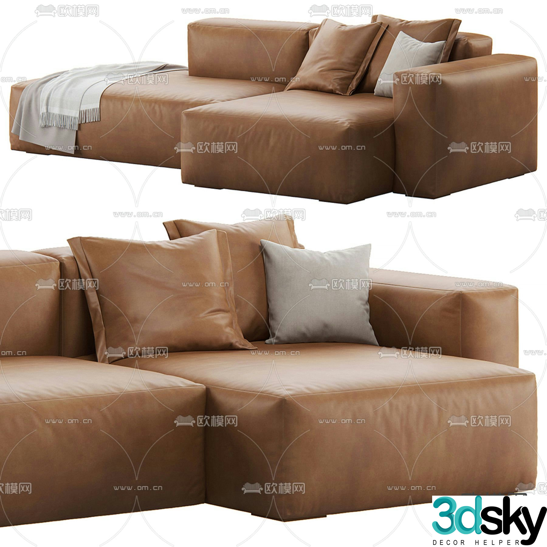Double sofa leather sofa 3d model