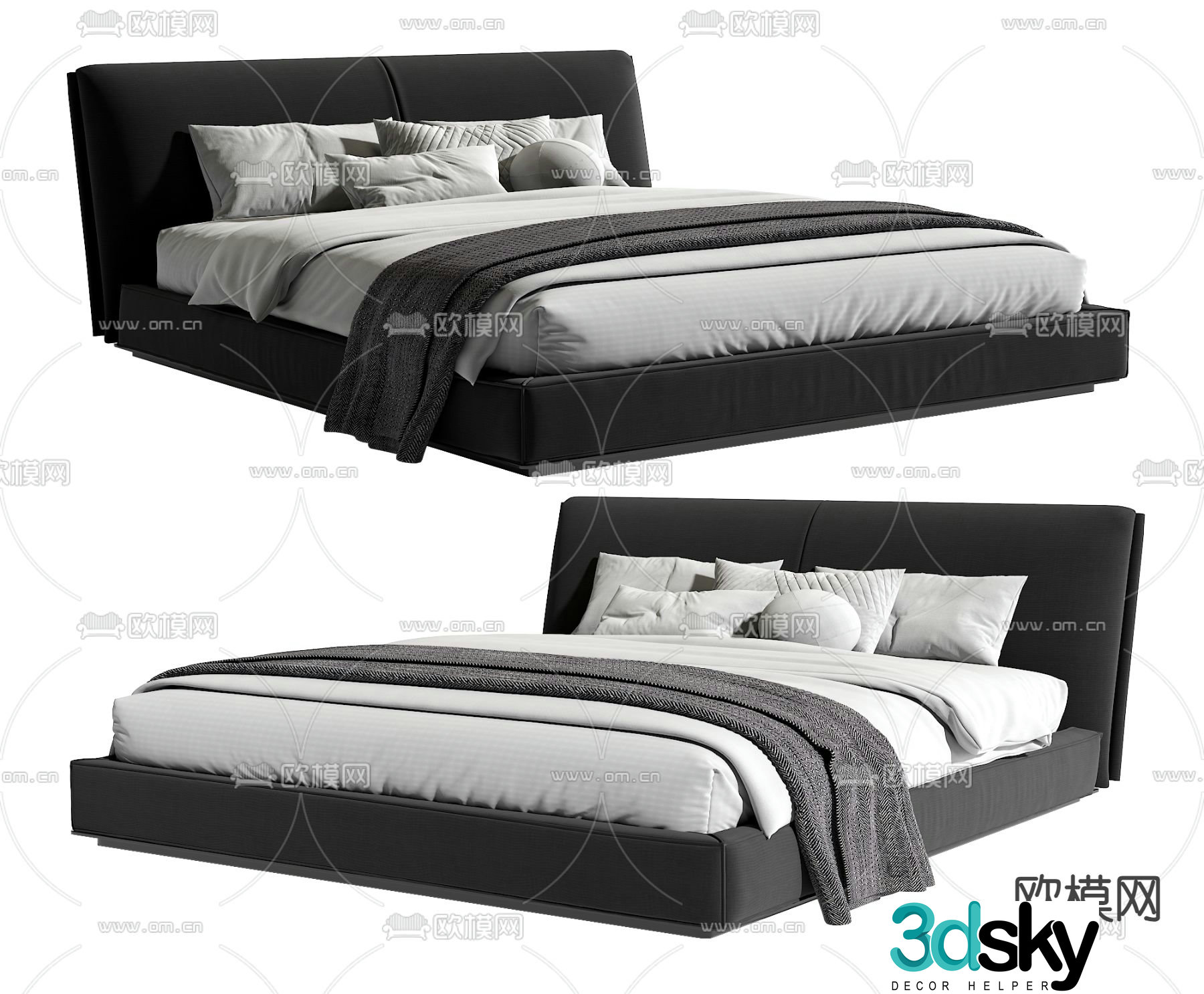 Modern double bed 3d model