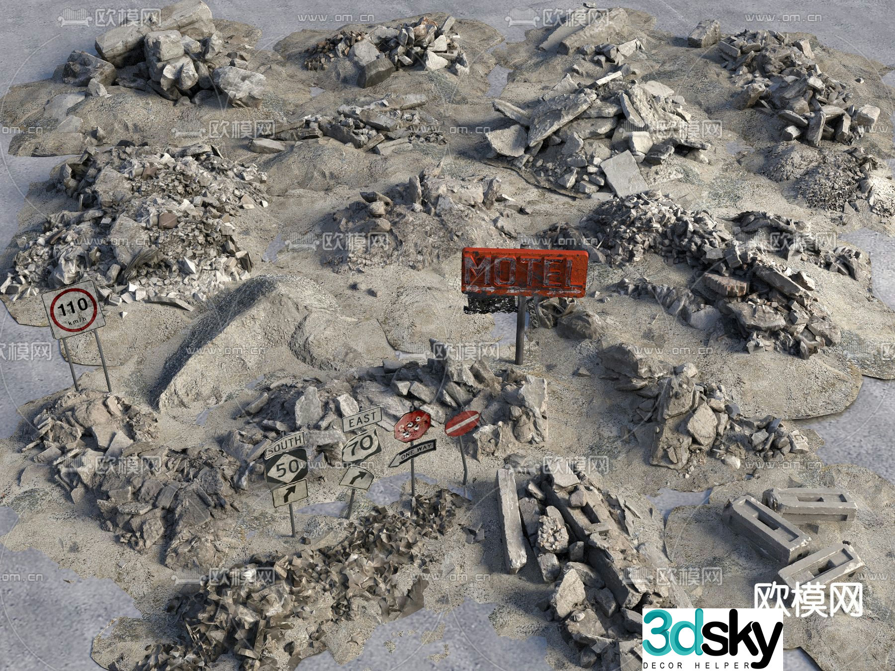 Game scene building ruins wreckage 3d model