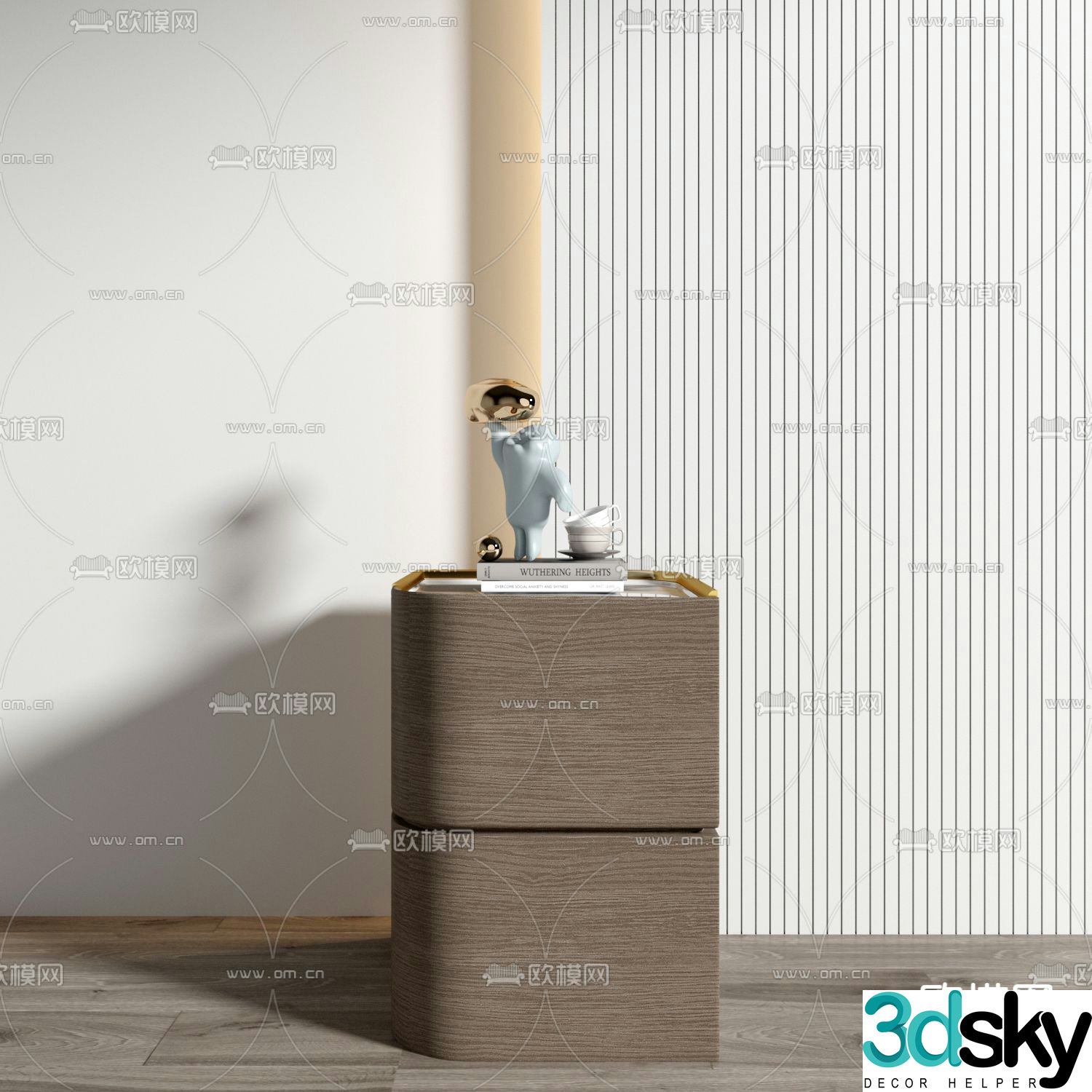 Modern bedside table solid wood bedside table 3d model