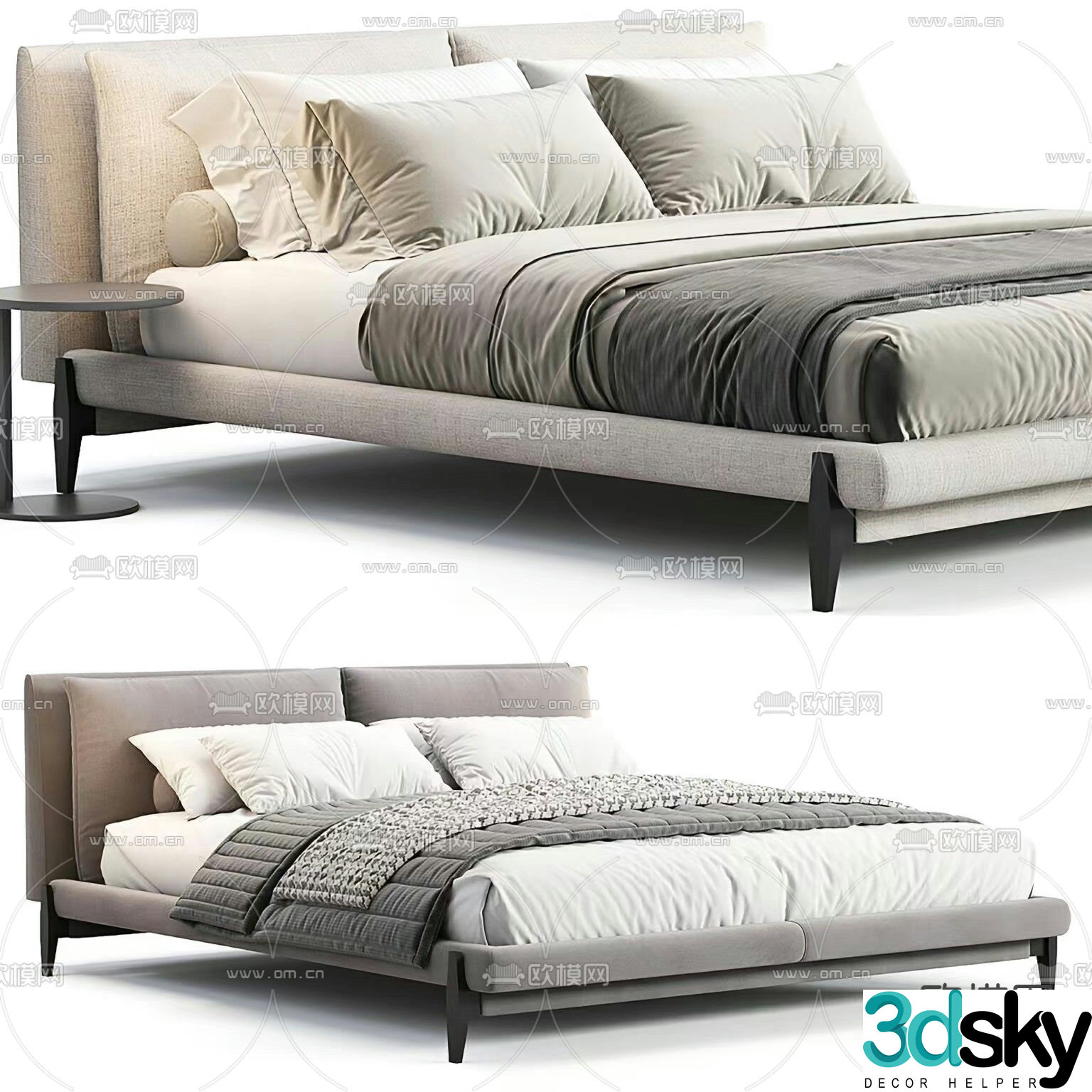 Modern hotel double bed 3d model