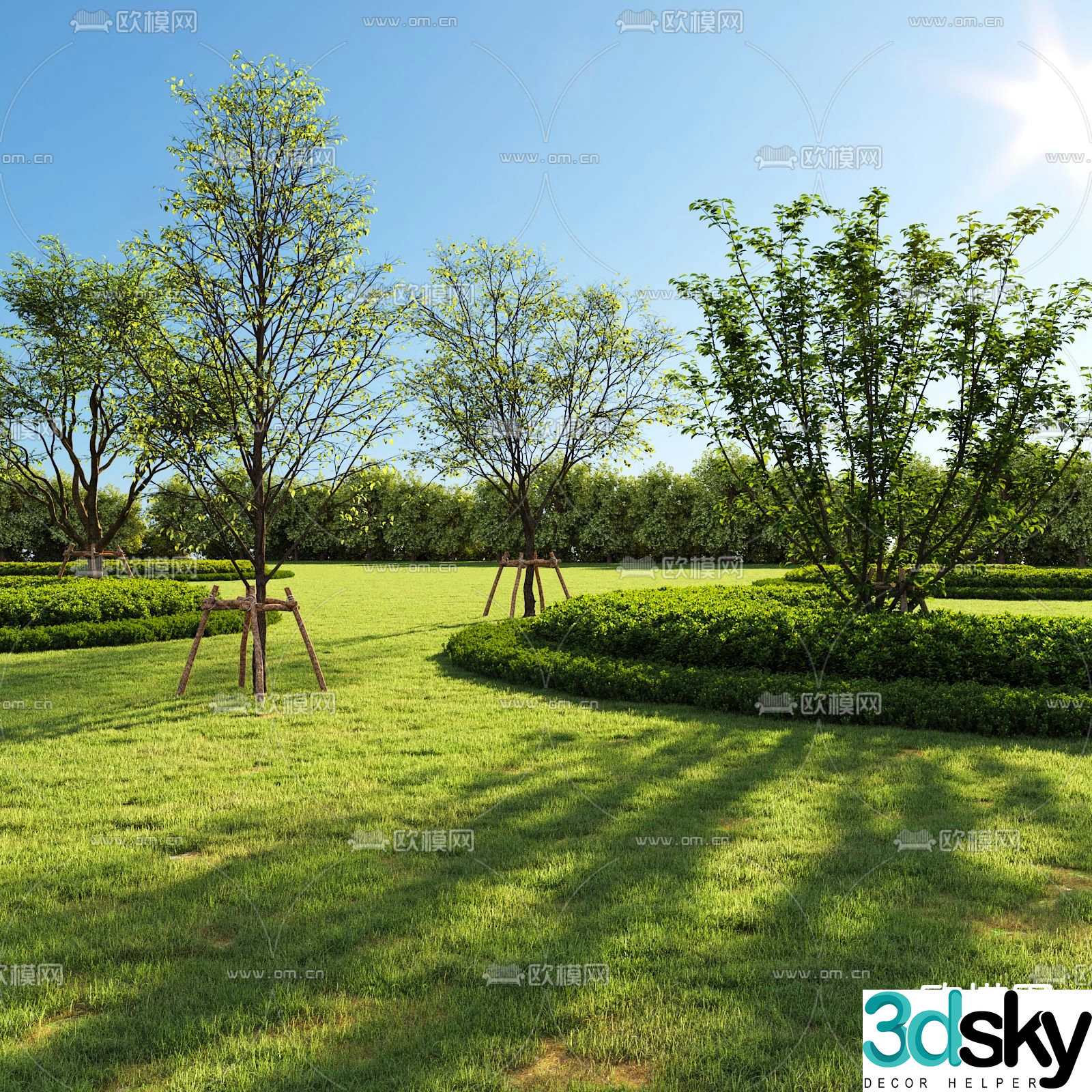 Garden landscape hedge shrub lawn 3d model