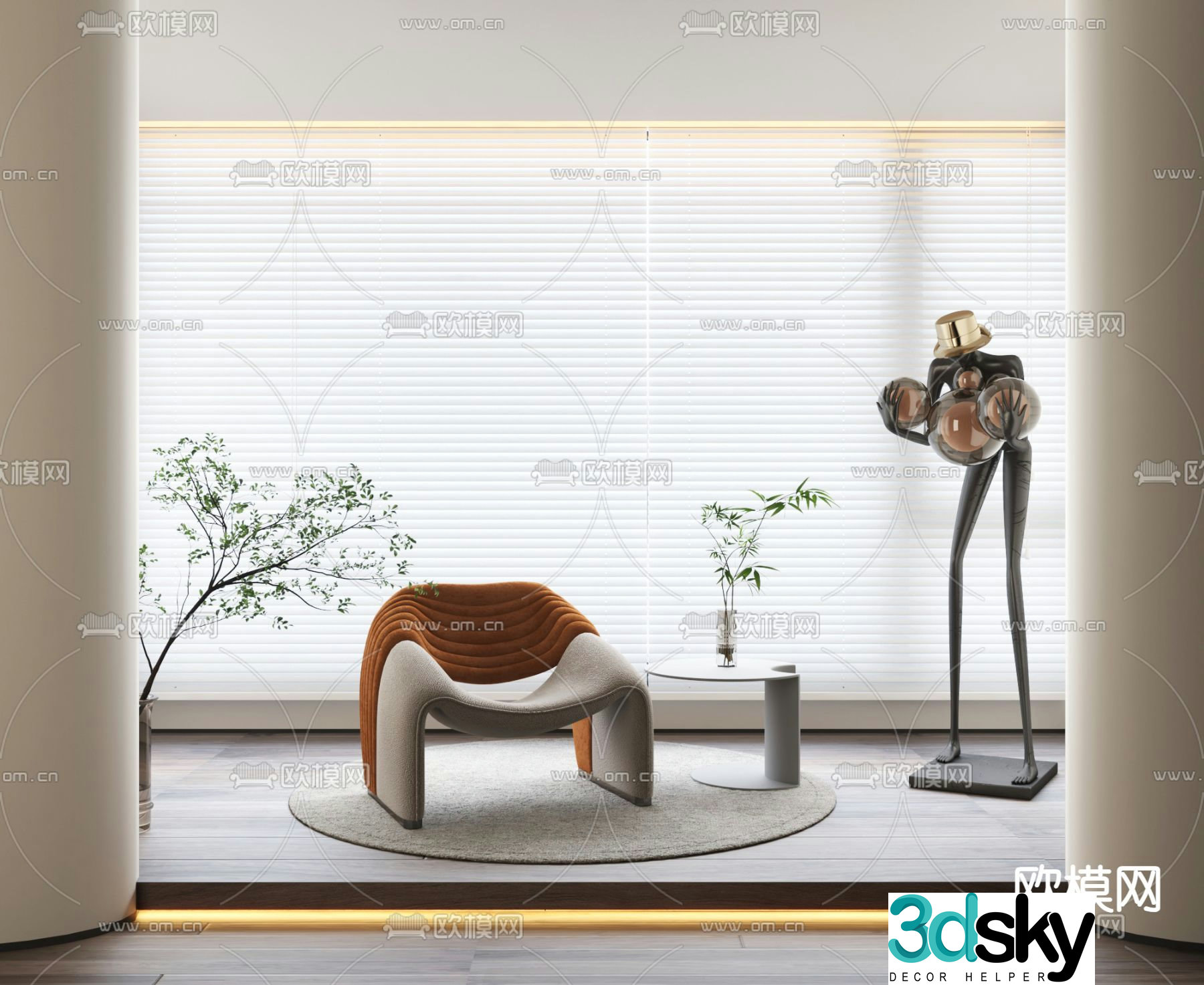 Modern leisure chair armchair table 3d model