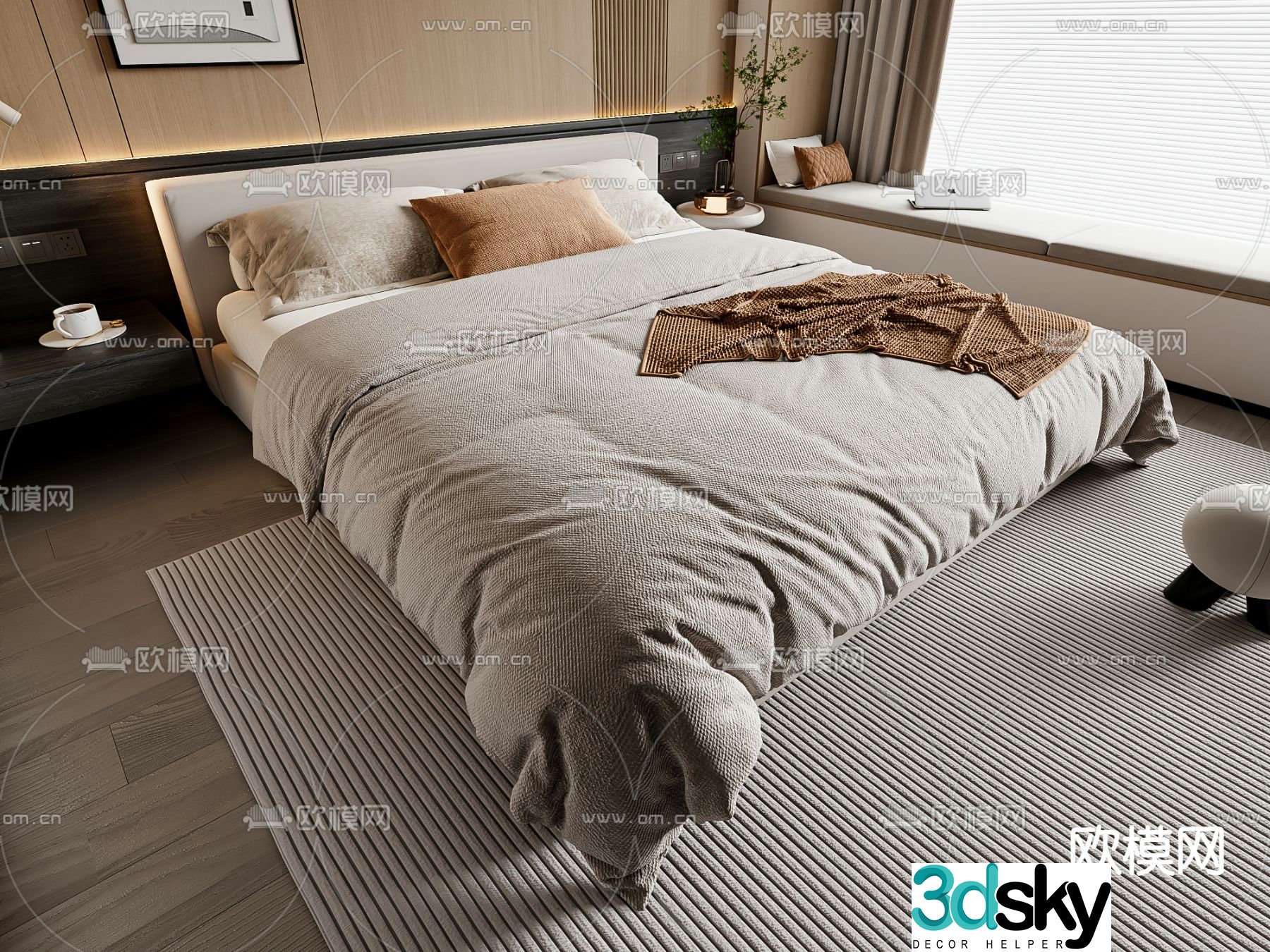 Modern double bed 3d model