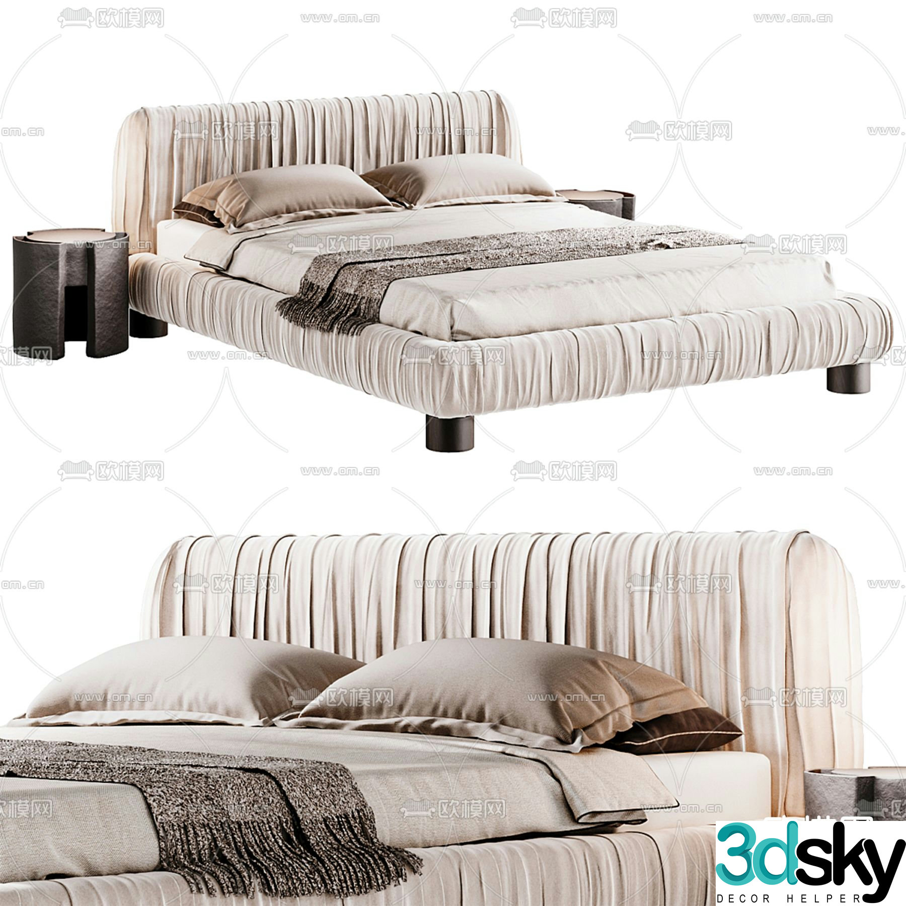 CB2 modern fabric double bed 3d model