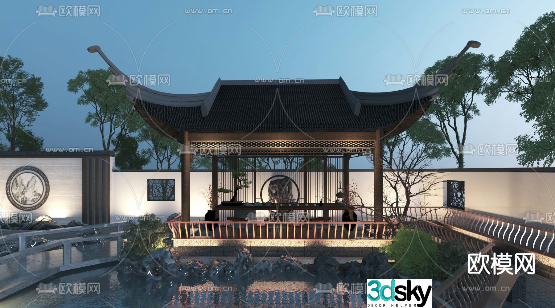 garden landscape park landscape night scene 3d model