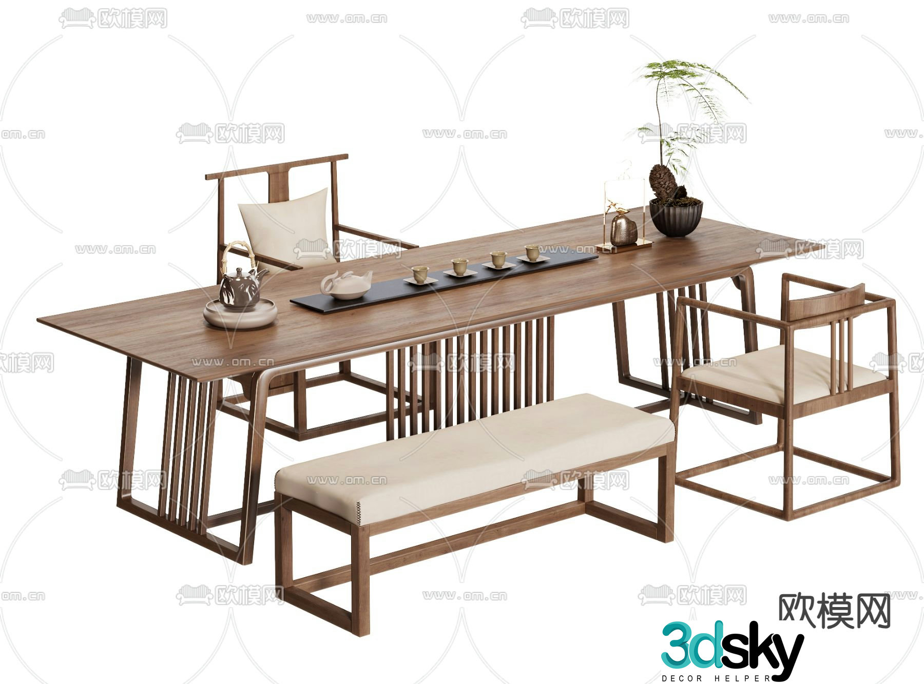 New Chinese style tea table tea table 3d model