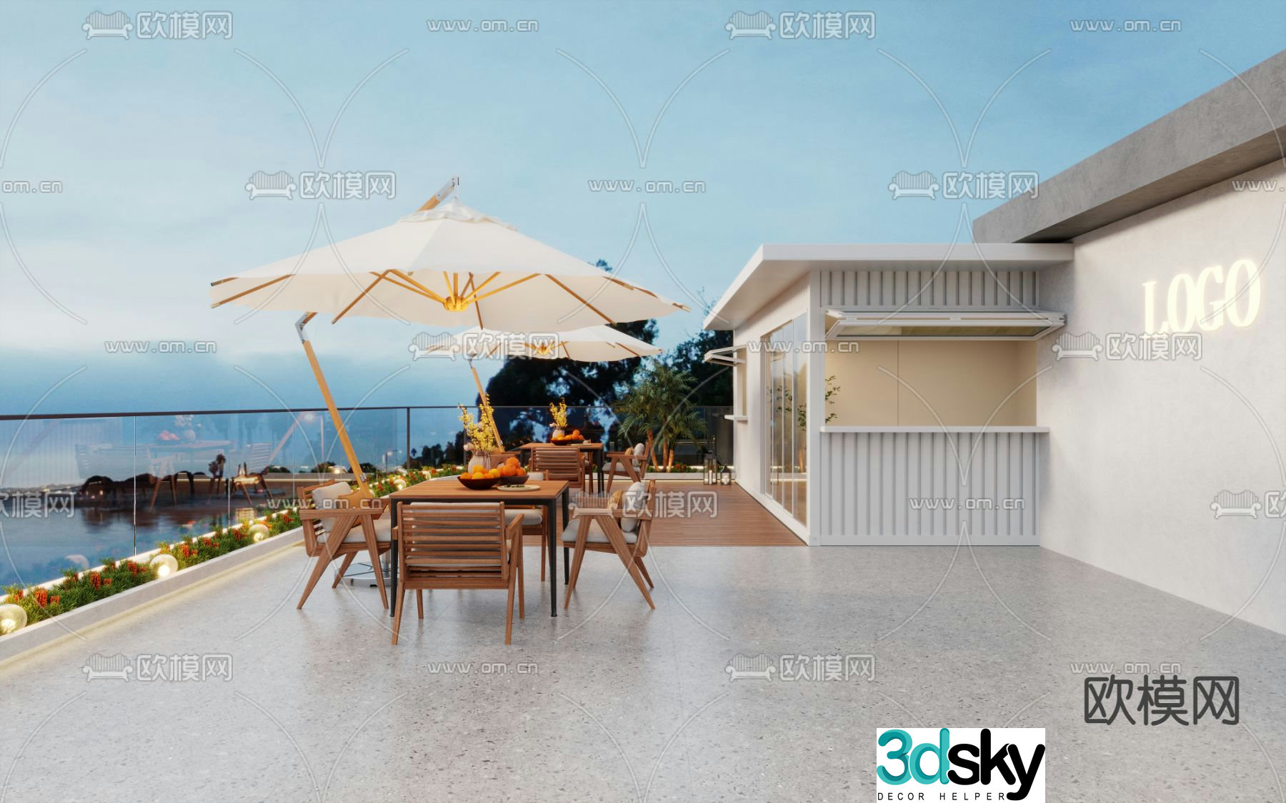 Modern balcony terrace roof garden 3d model