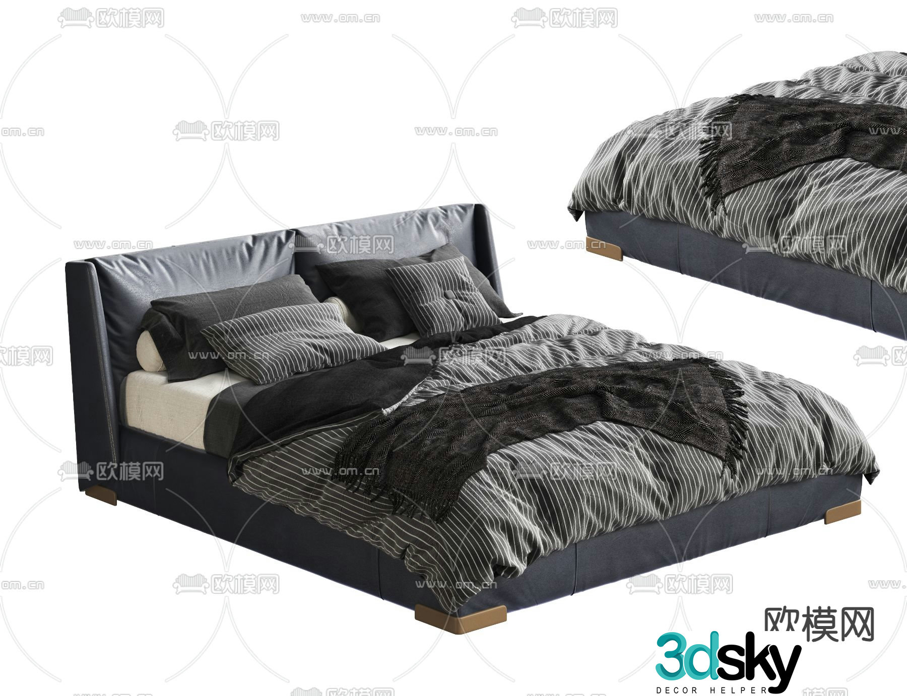 Premium gray double bed 3d model