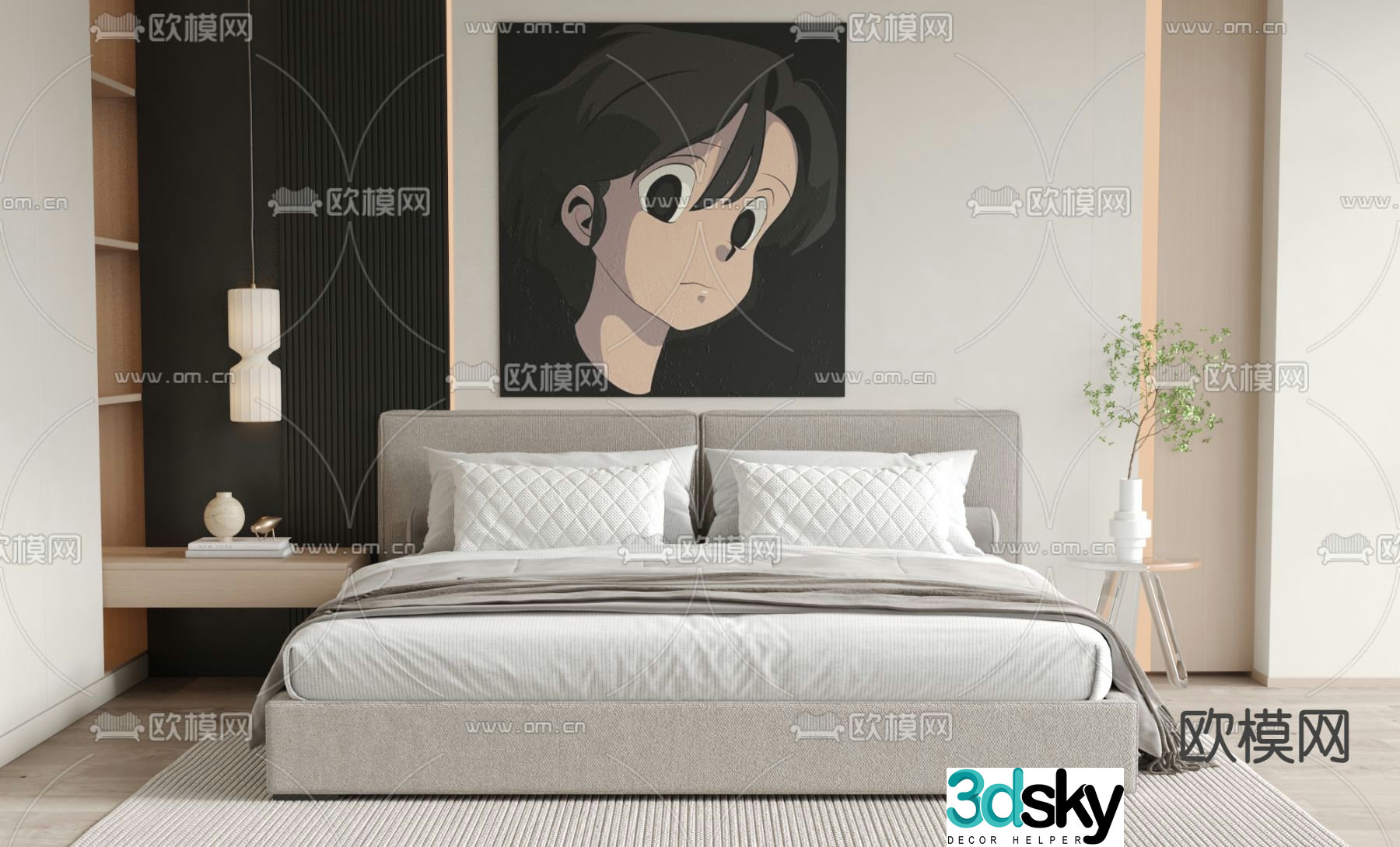 Modern double bed 3d model