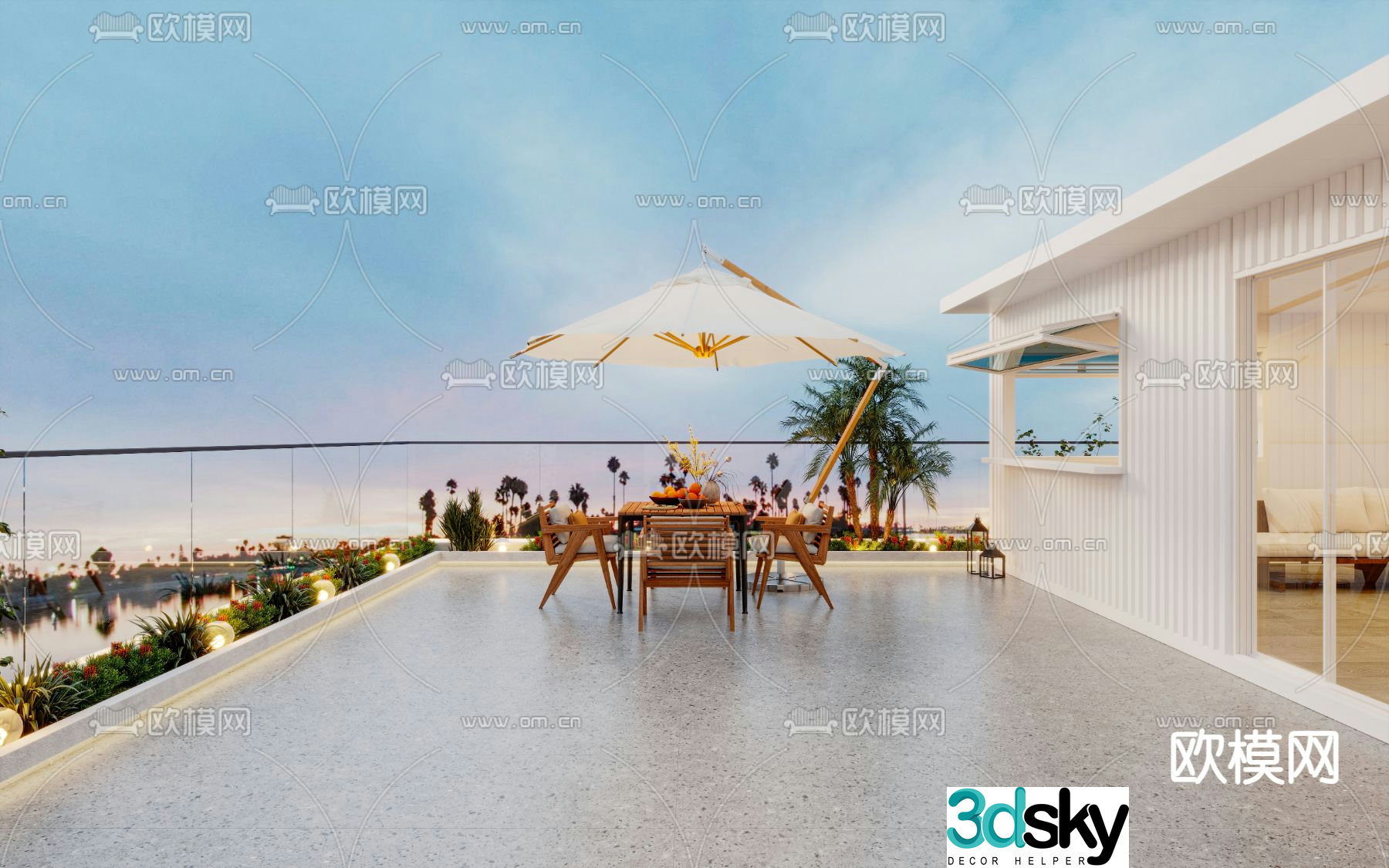 Modern balcony terrace roof garden 3d model