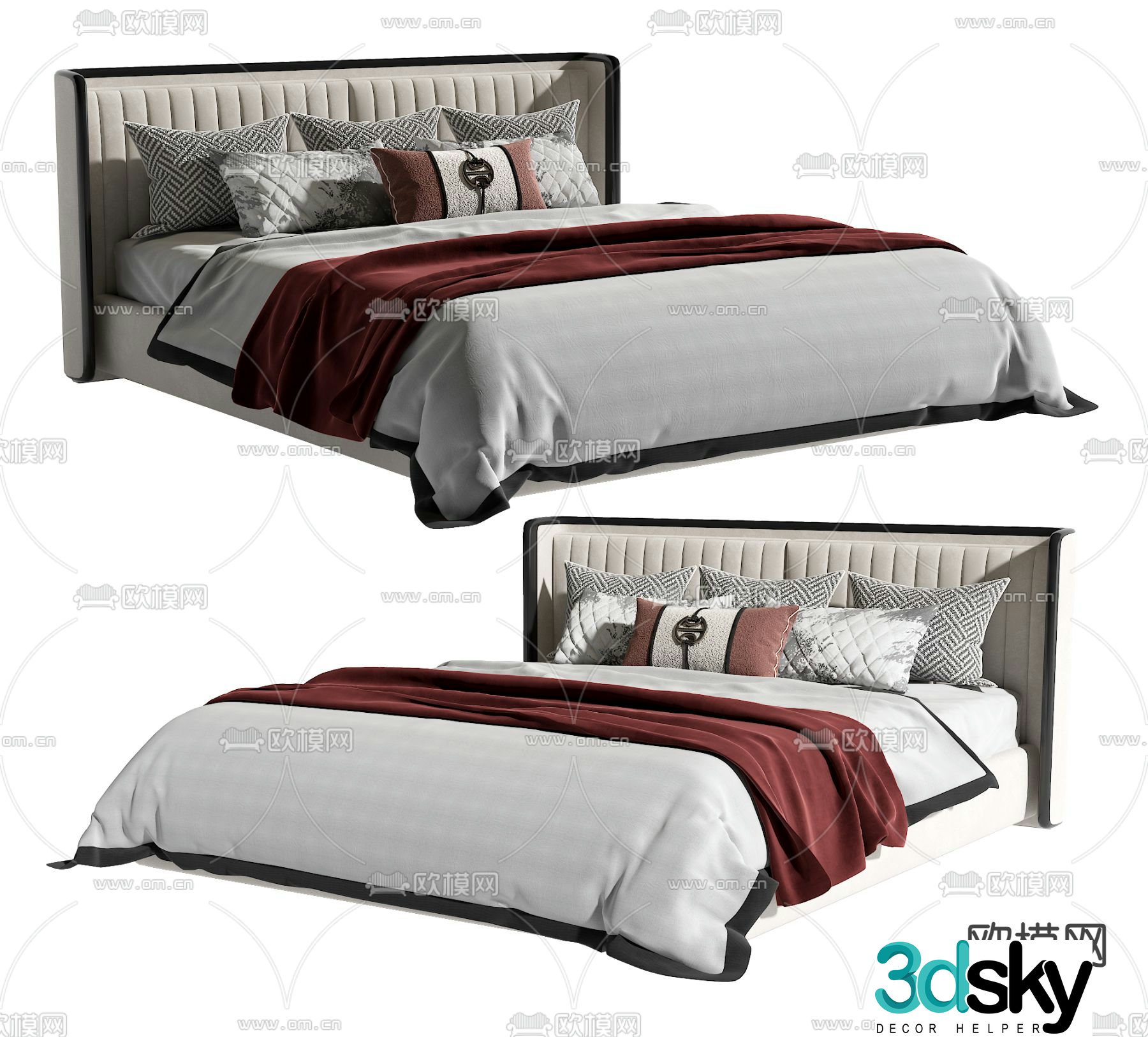 New Chinese style double bed 3d model
