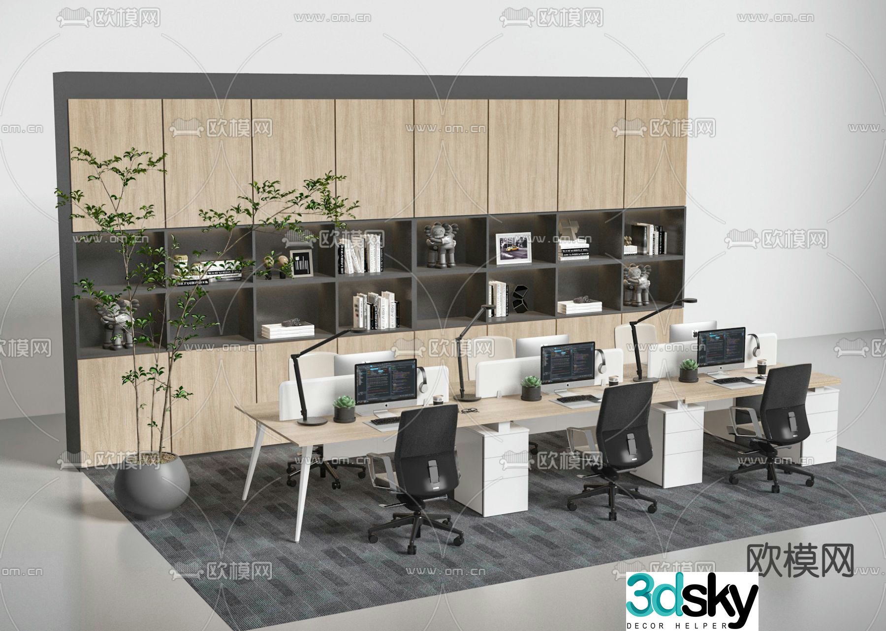 Modern office desk and chair screen card 3D model