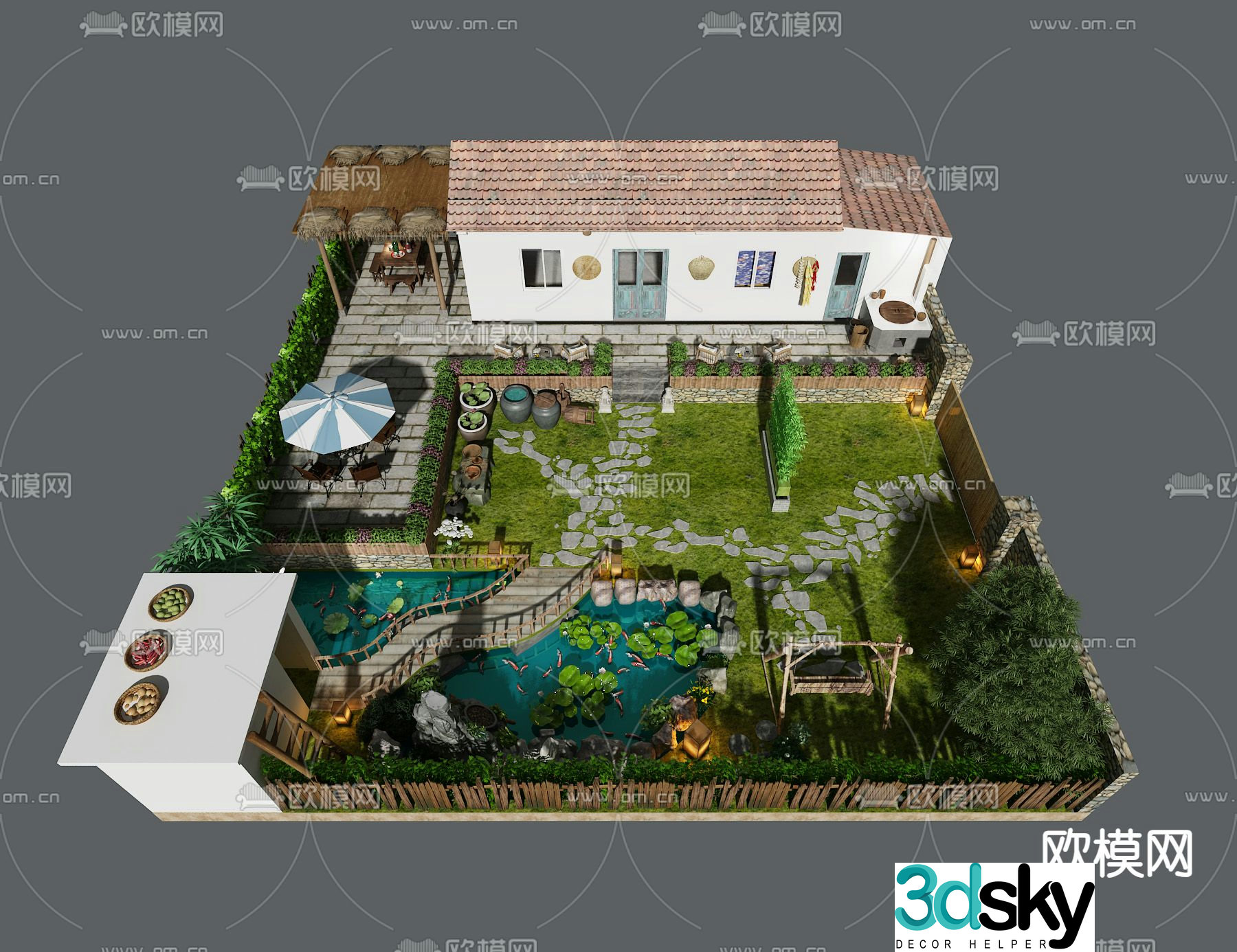 Villa courtyard garden 3d model