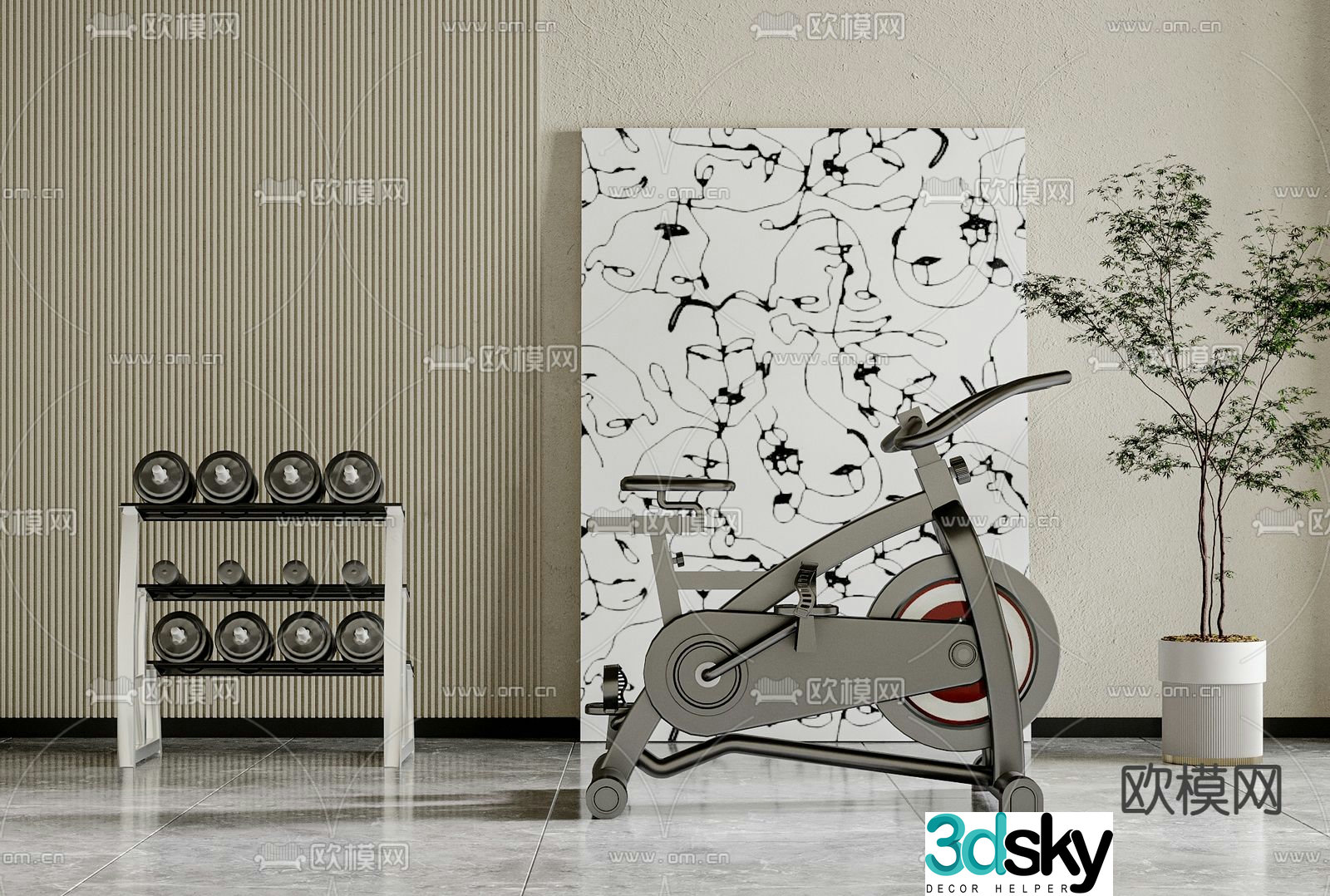 Bicycle dumbbell fitness equipment 3d model