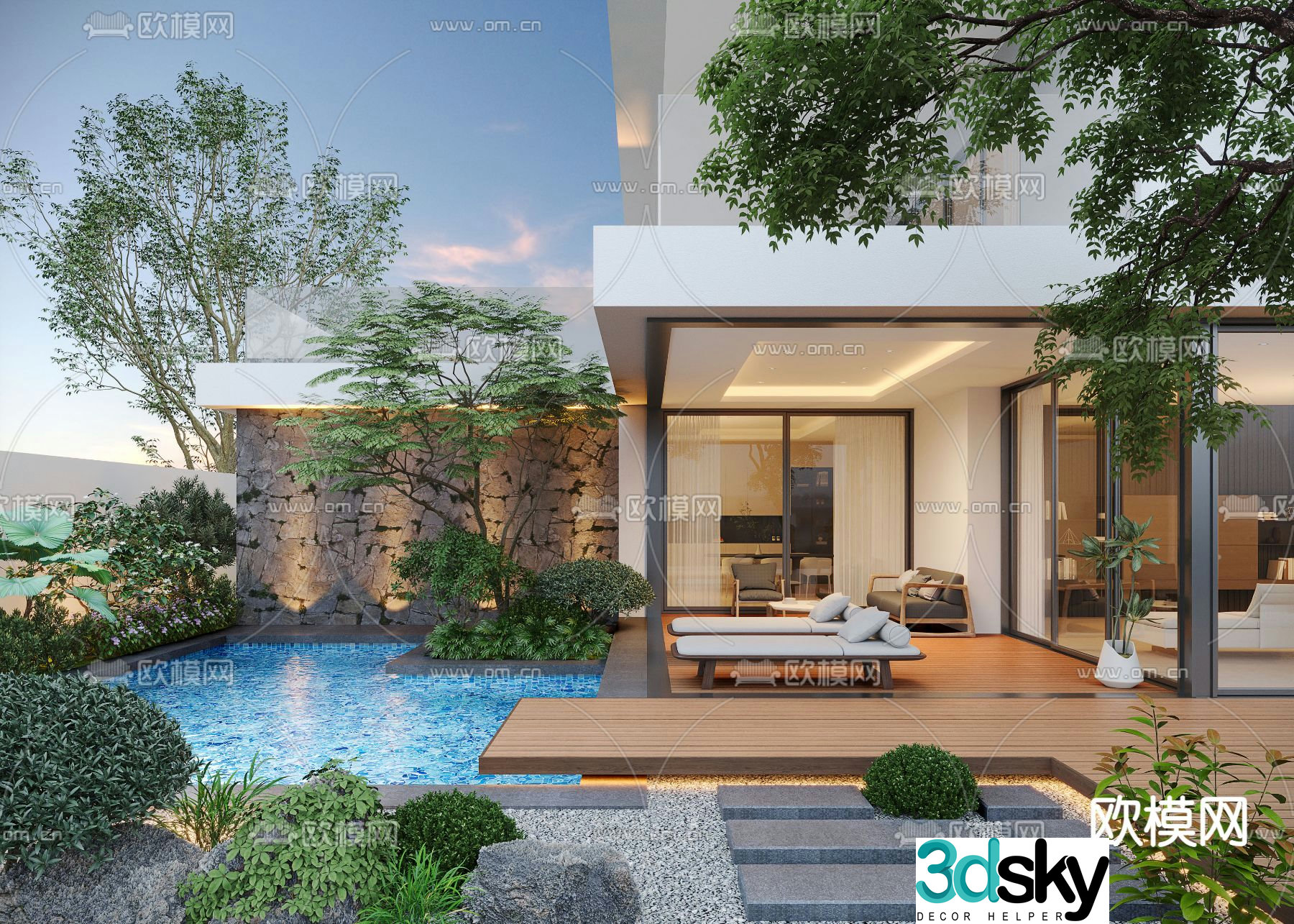 Villa courtyard garden 3d model