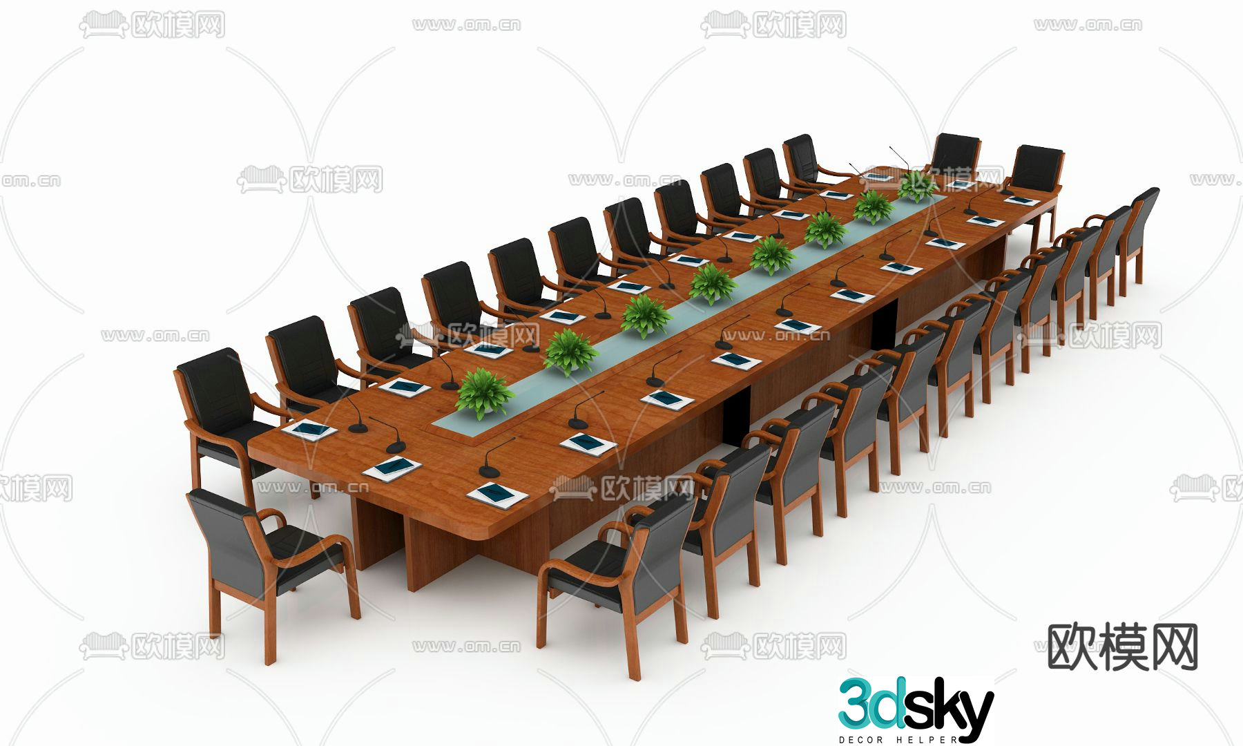 8.8m solid wood conference table and chairs 3D model