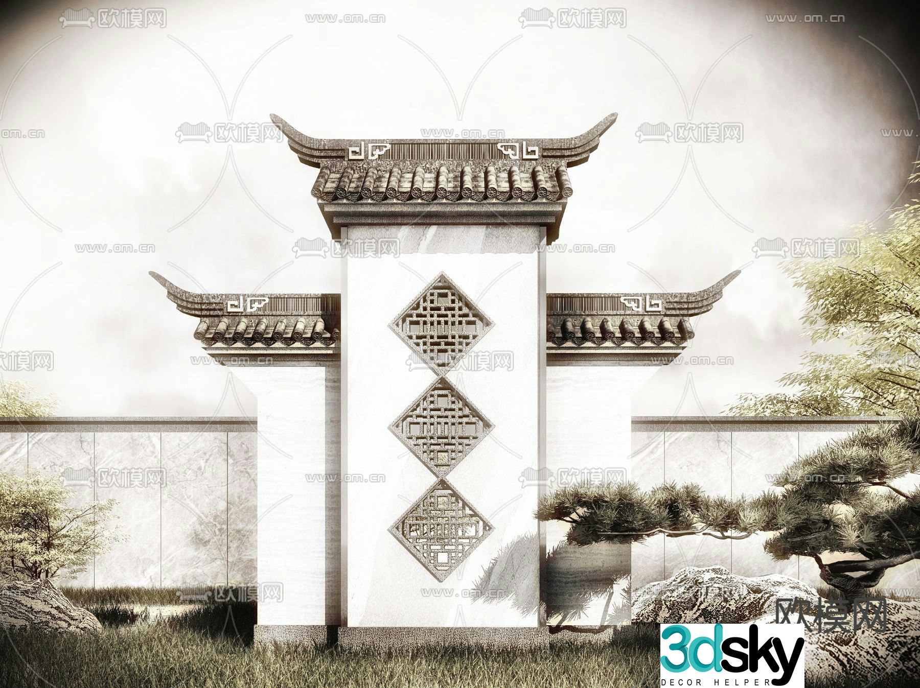 Chinese style landscape wall 3D model