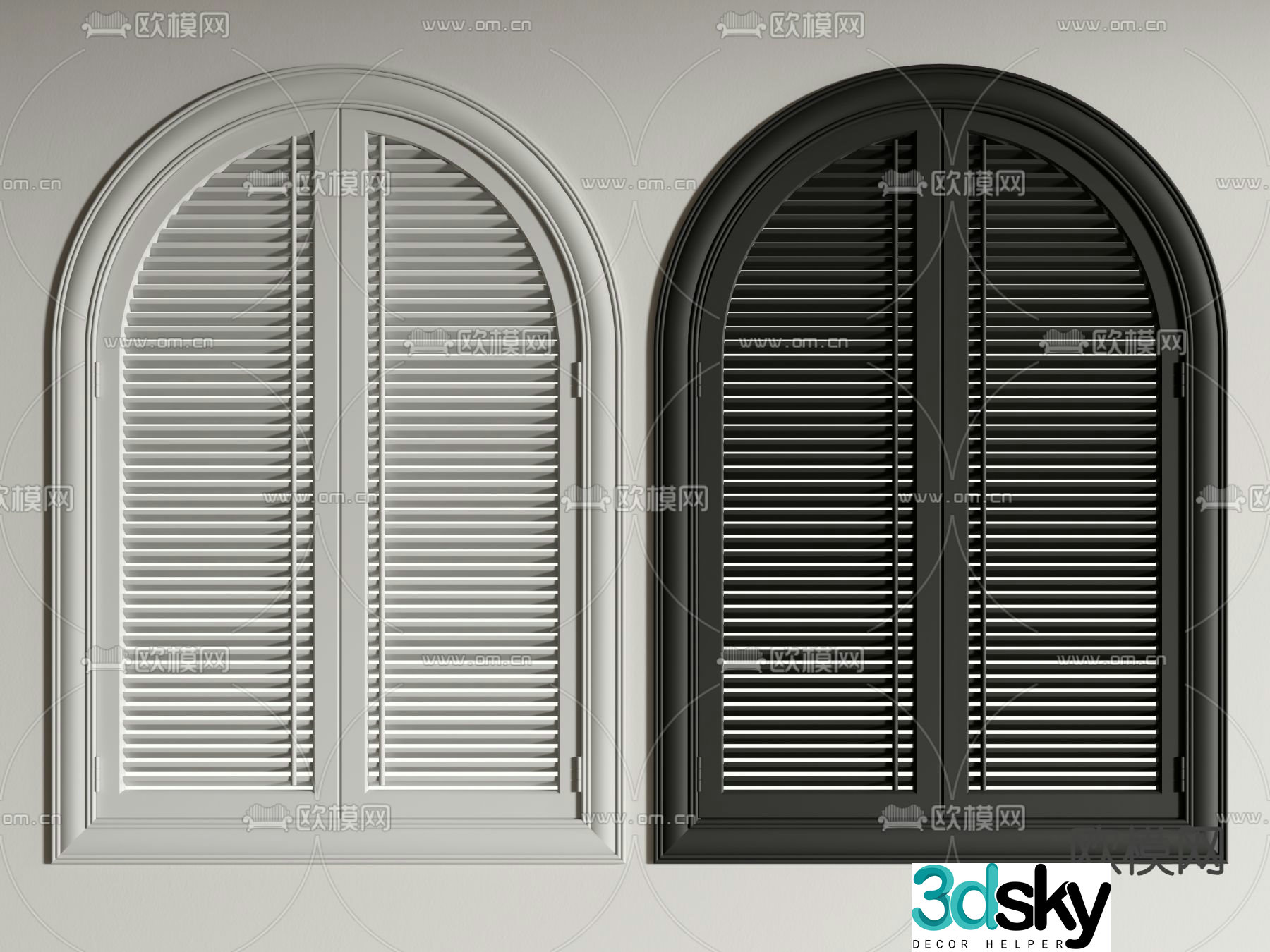 French window blinds Arched window 3d model