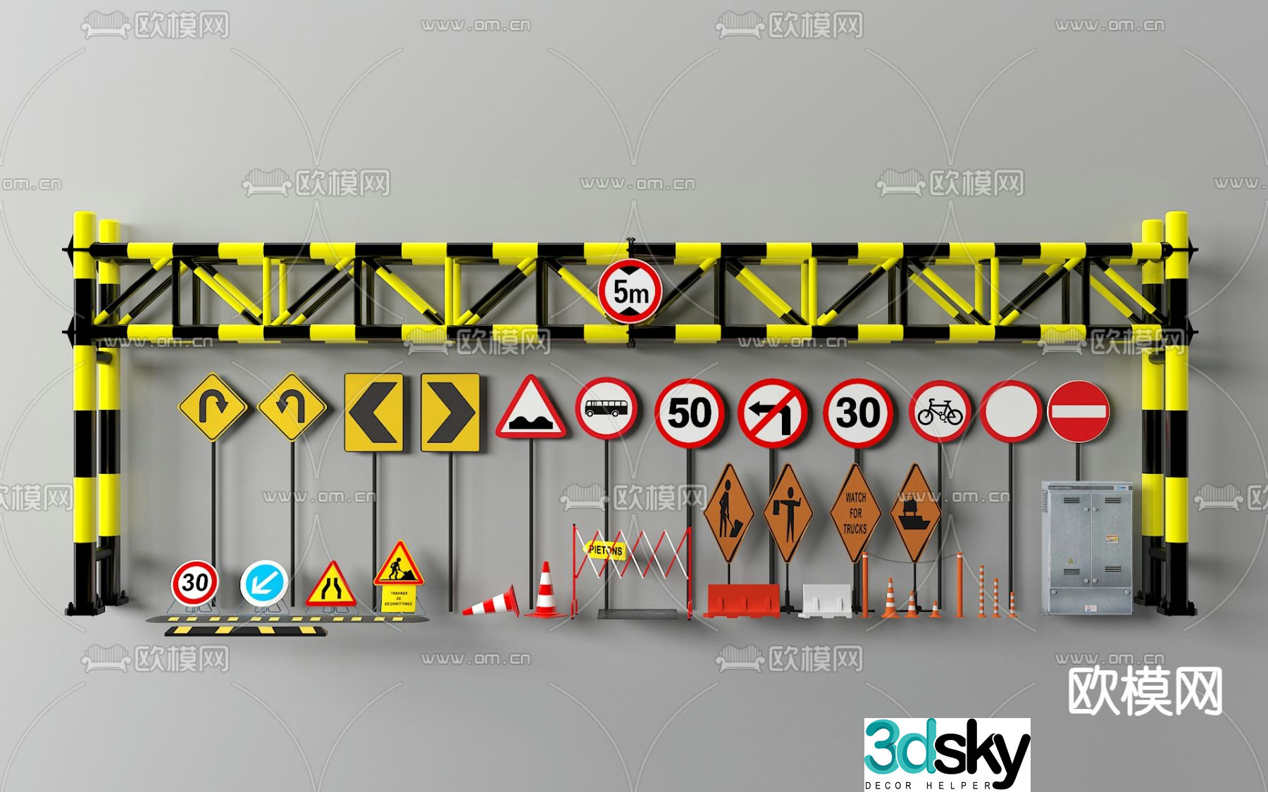 Construction roadblock warning sign traffic sign 3d model