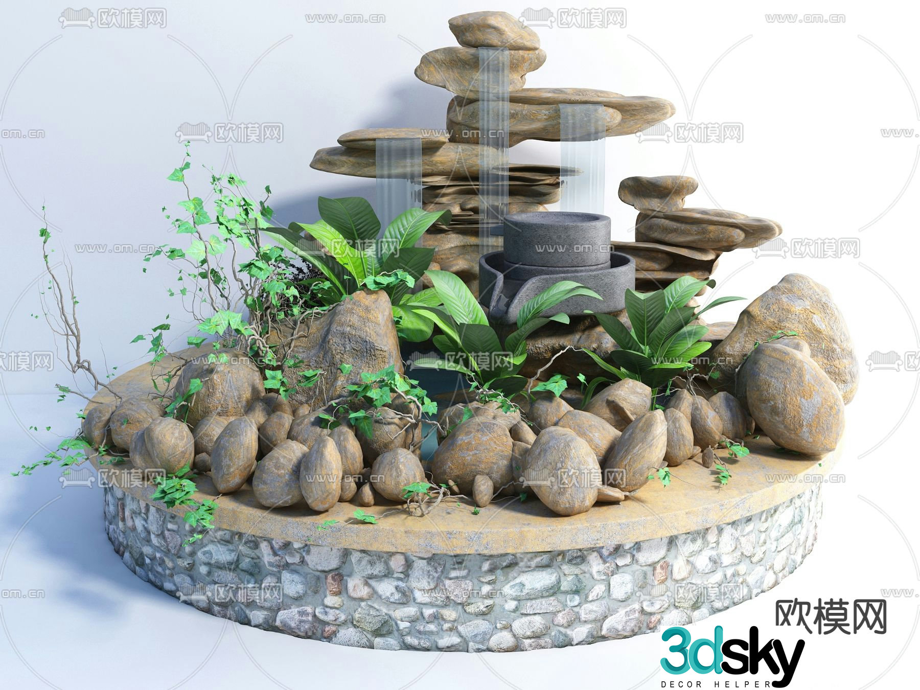 Rockery flowing water flowing water bowl landscape stone 3D model