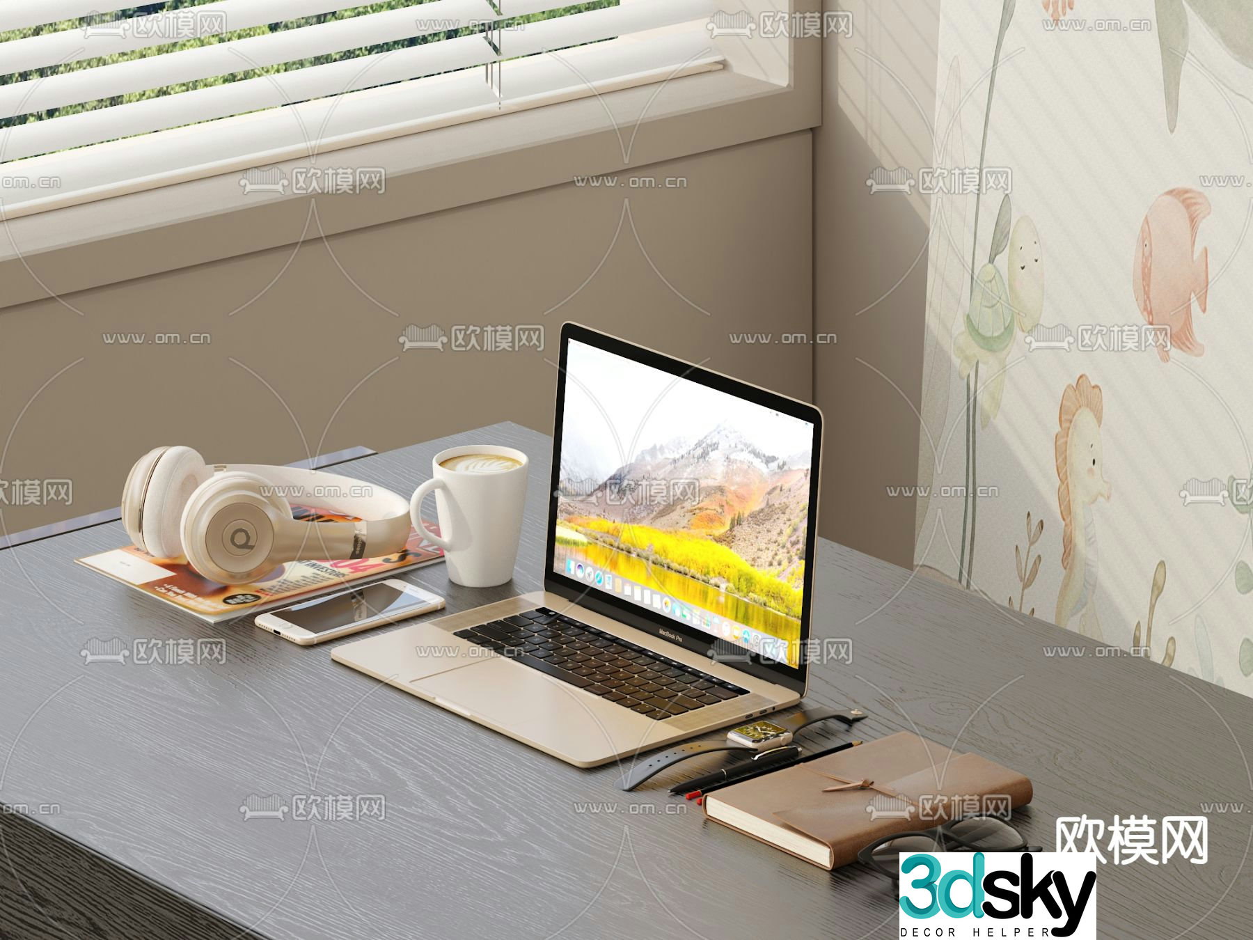 Office Supplies Desktop Ornaments Laptop 3D Model