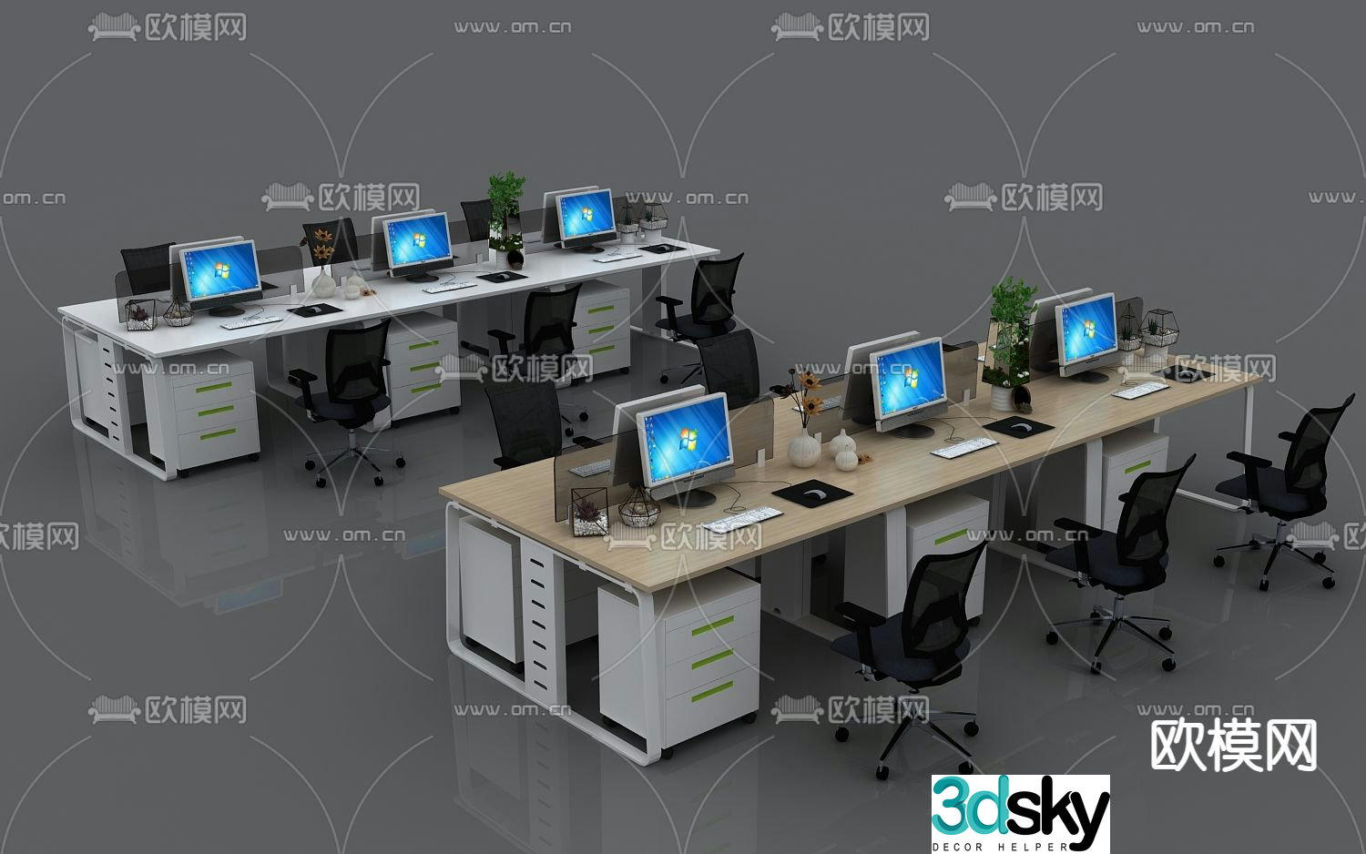 Simple computer desk screen card slot 3D model