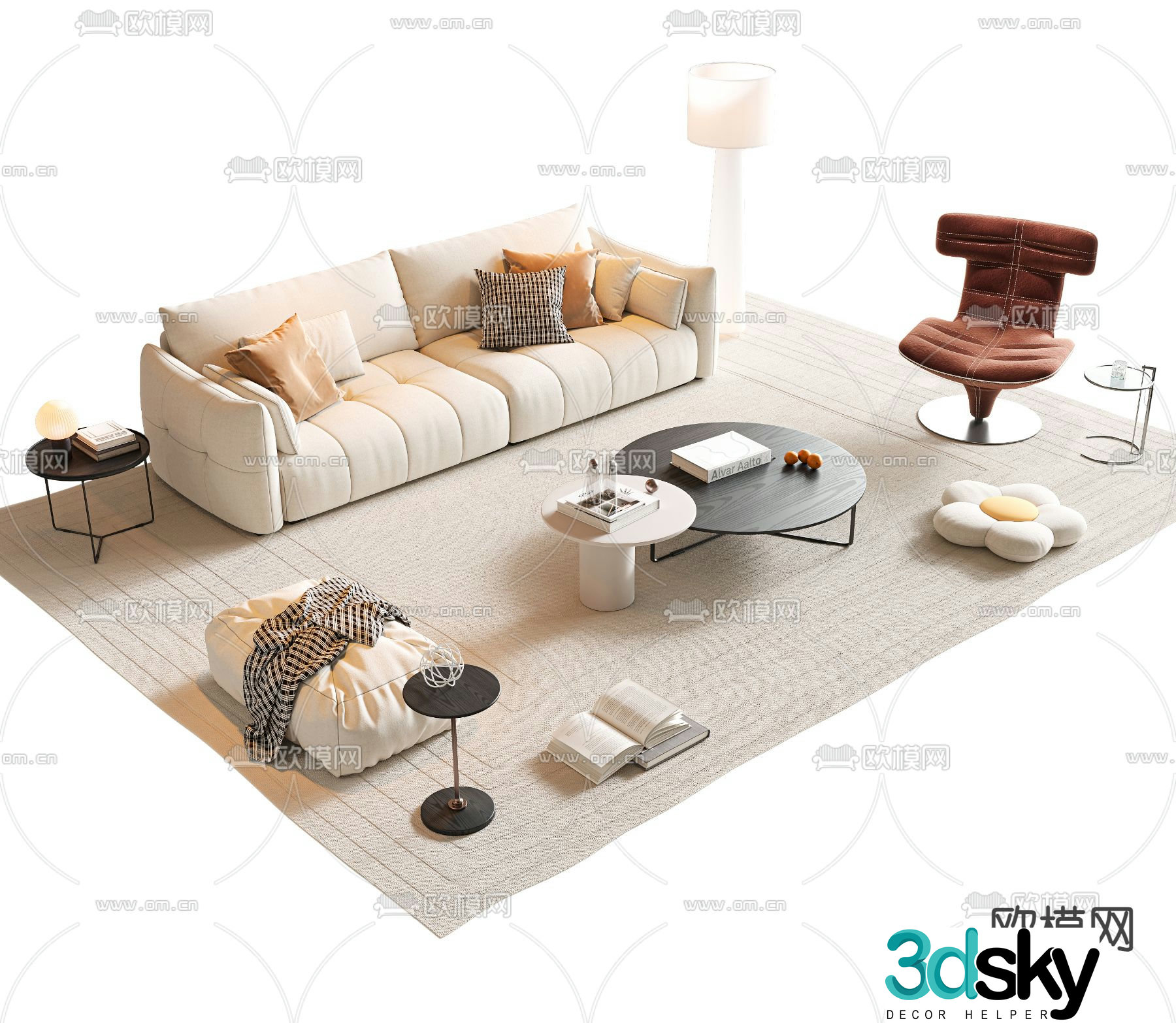 Cream style modular sofa 3d model