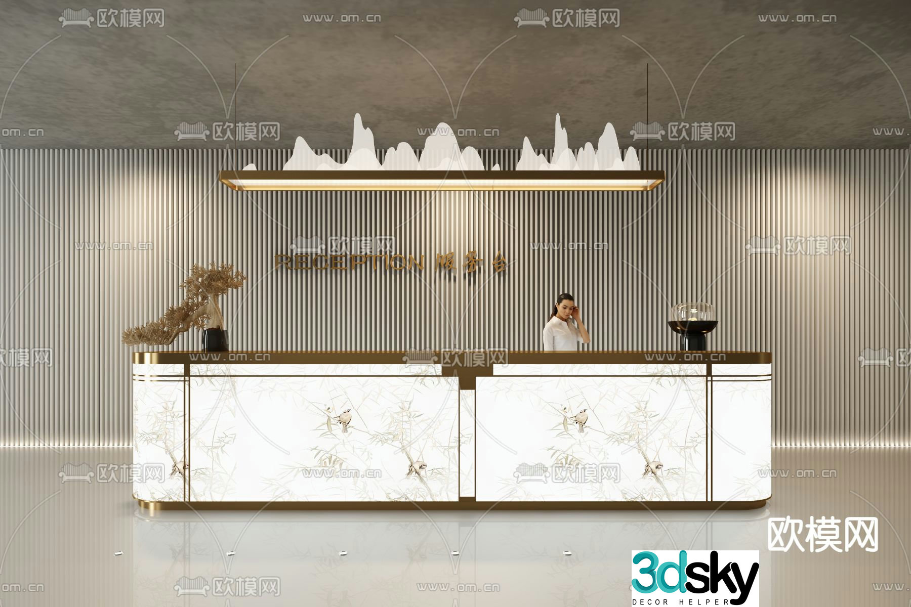 New Chinese style front desk service desk cashier 3D model