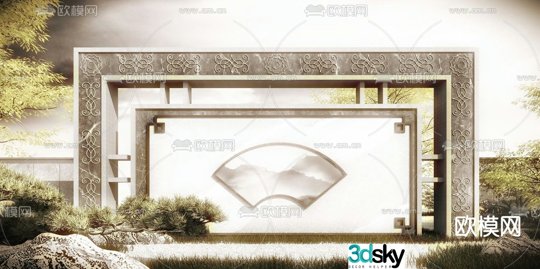 New Chinese style landscape wall 3D model