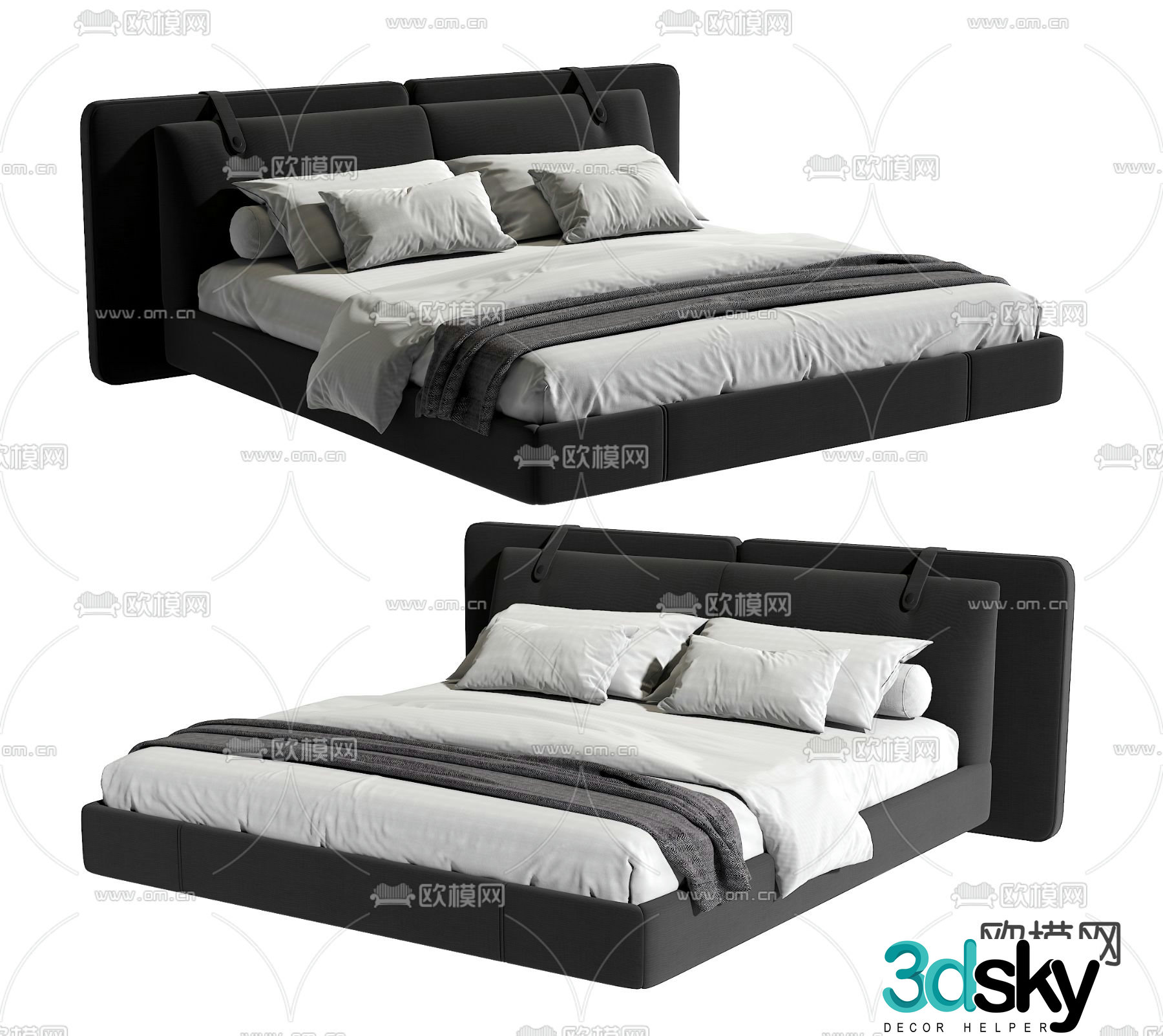 Modern double bed 3d model