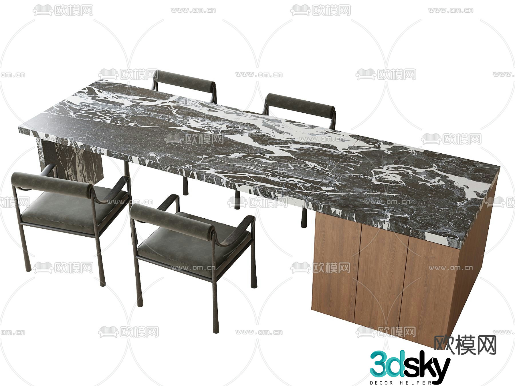 3D model of Nakadao dining table and chair