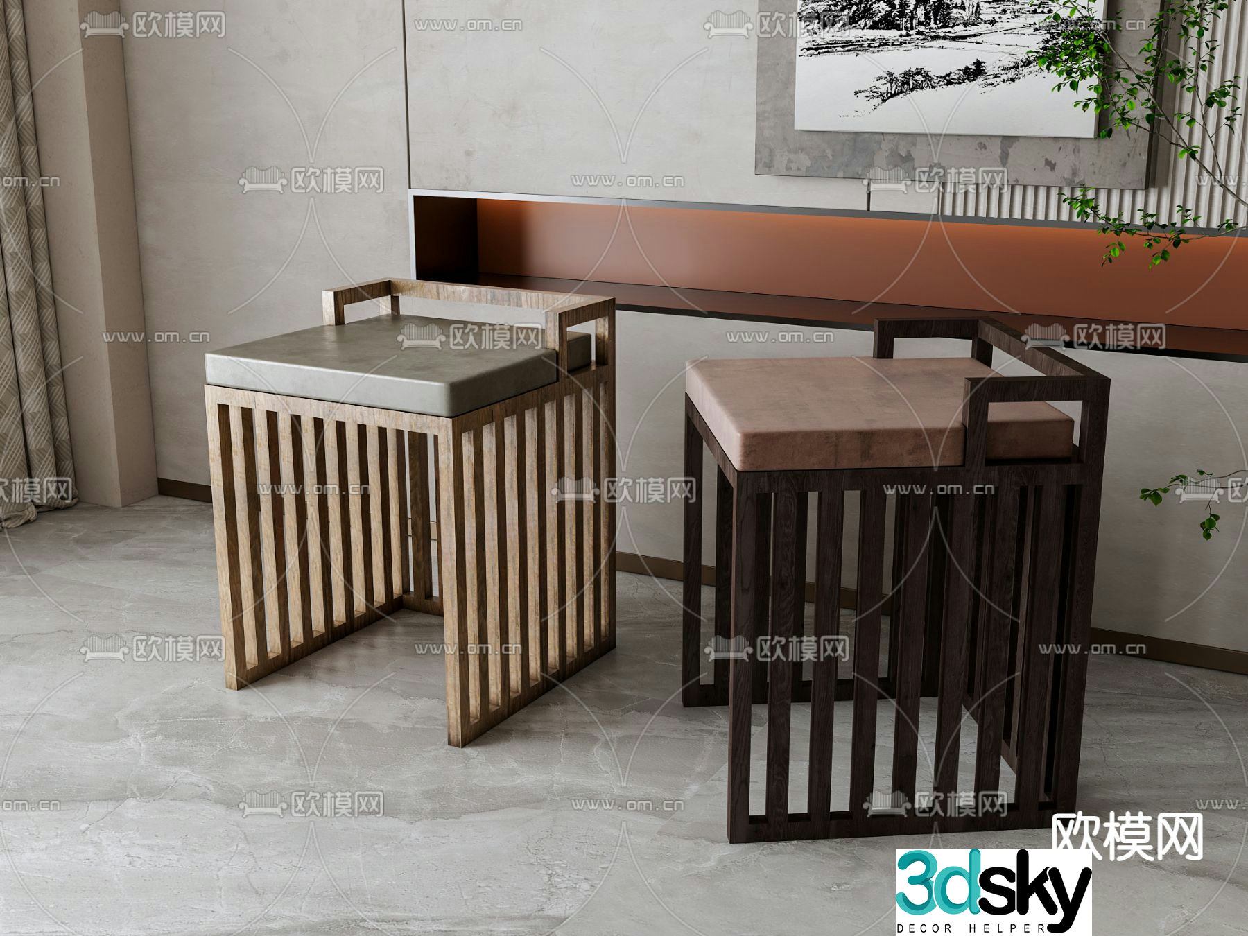 New Chinese style stool low stool 3d model