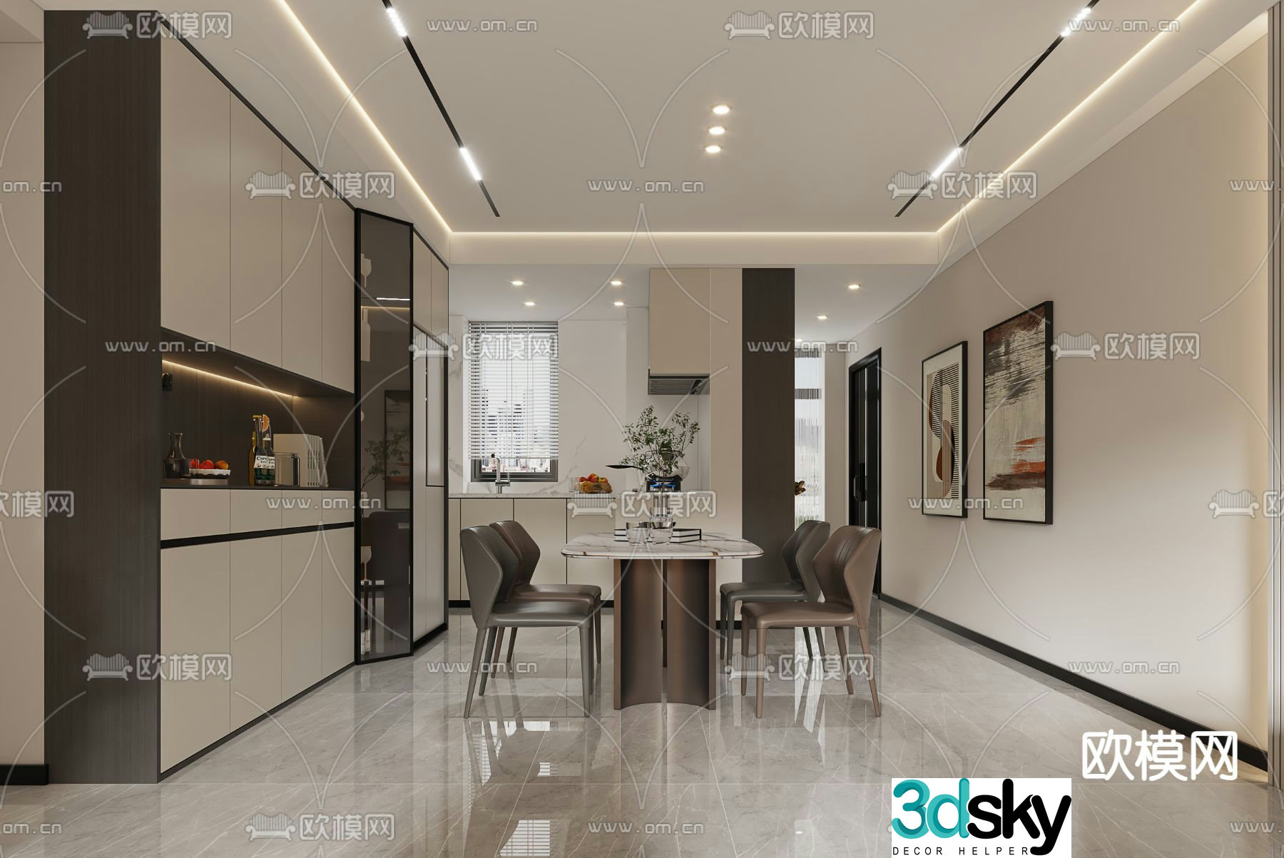 Modern living and dining room 3d model