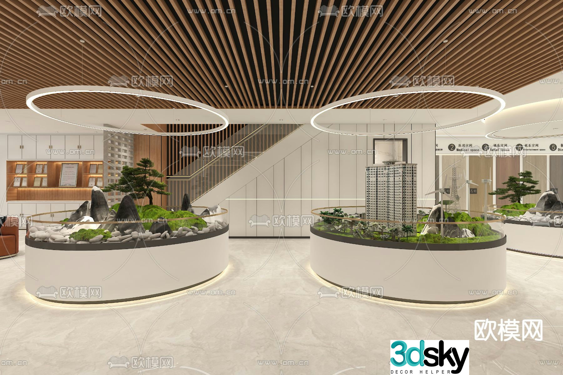 Indoor landscape sketches 3D model of landscaping plants