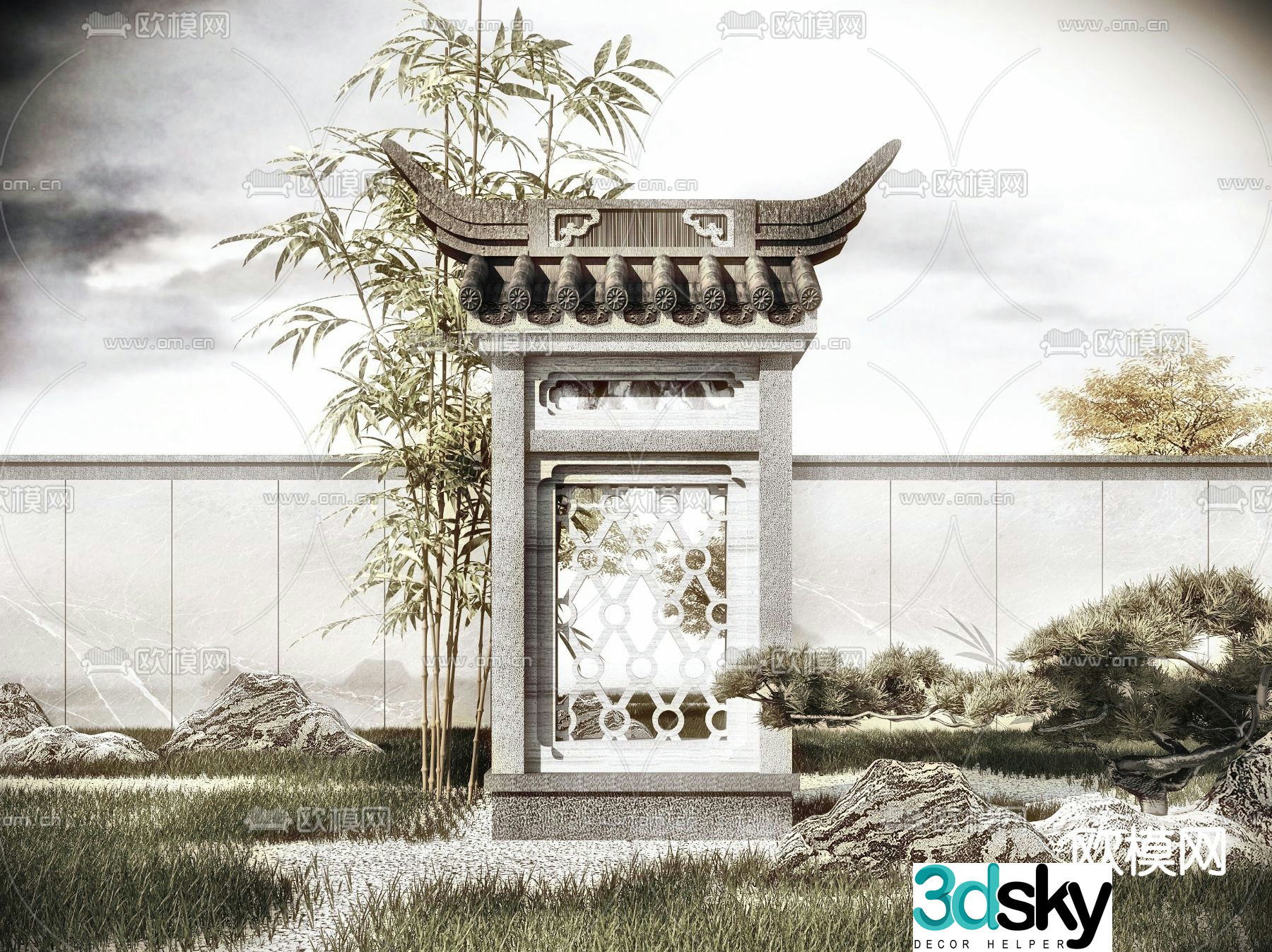 Chinese style landscape wall 3D model