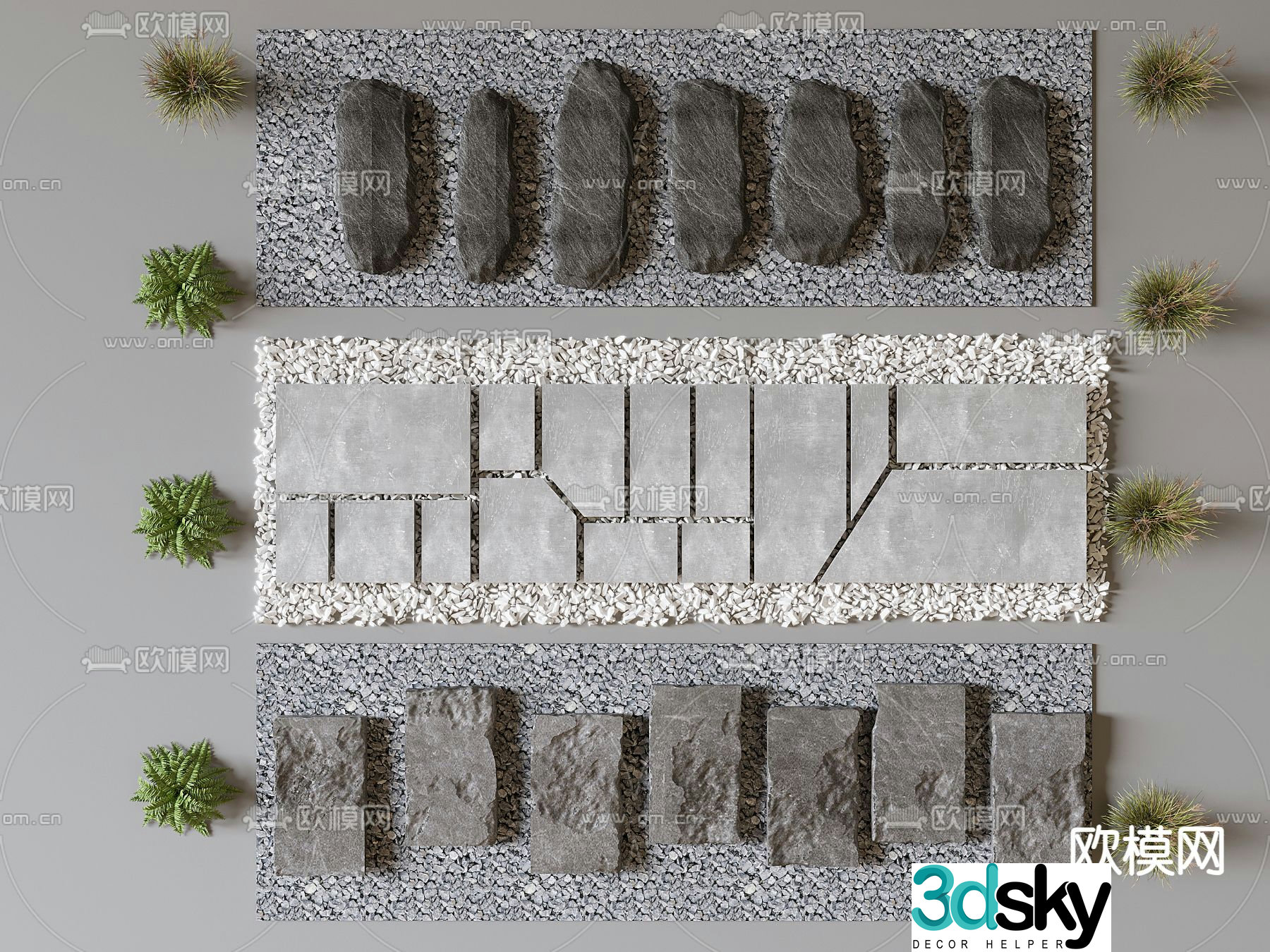 Black bluestone steps courtyard paving 3D model