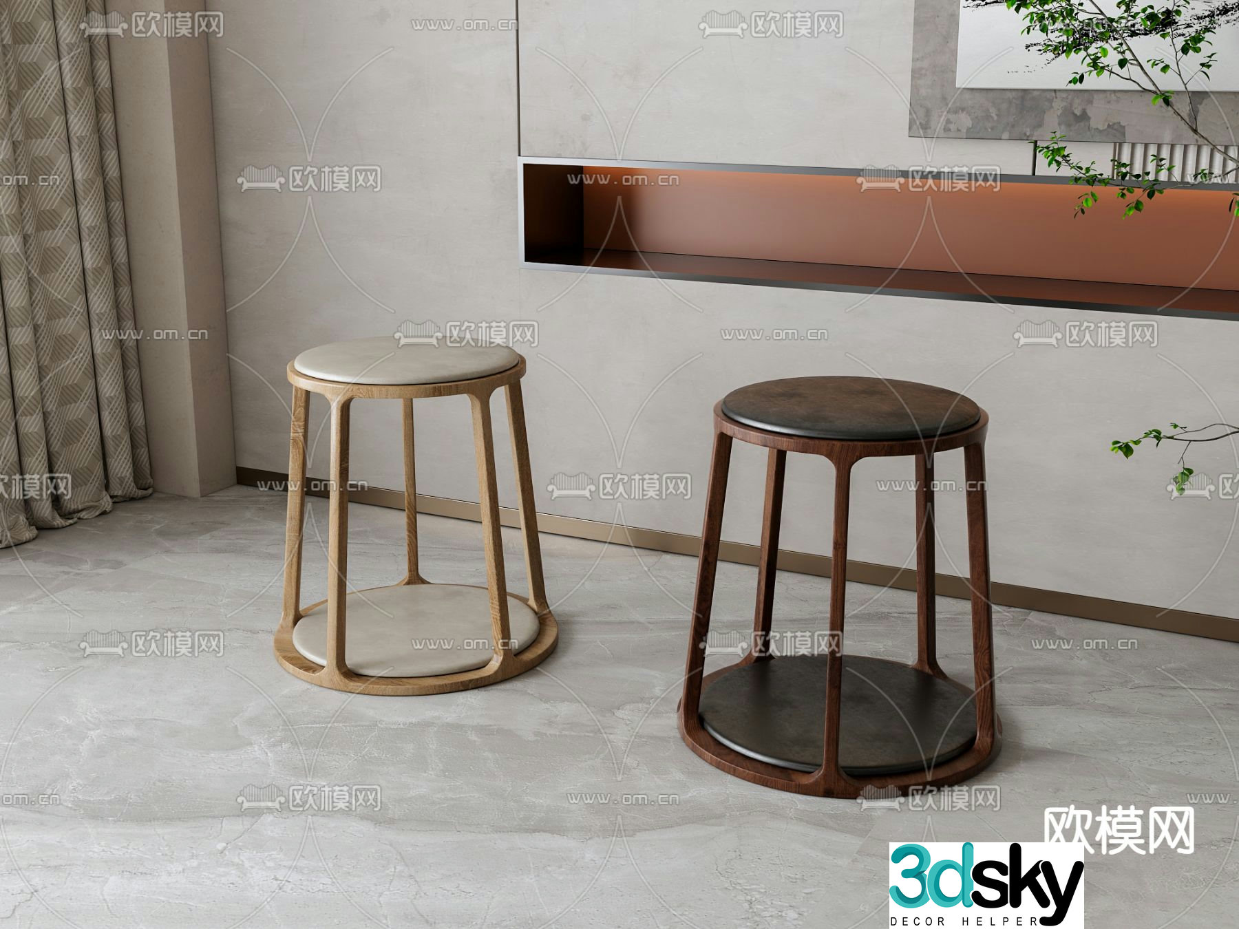 New Chinese style stool round stool low stool 3d model