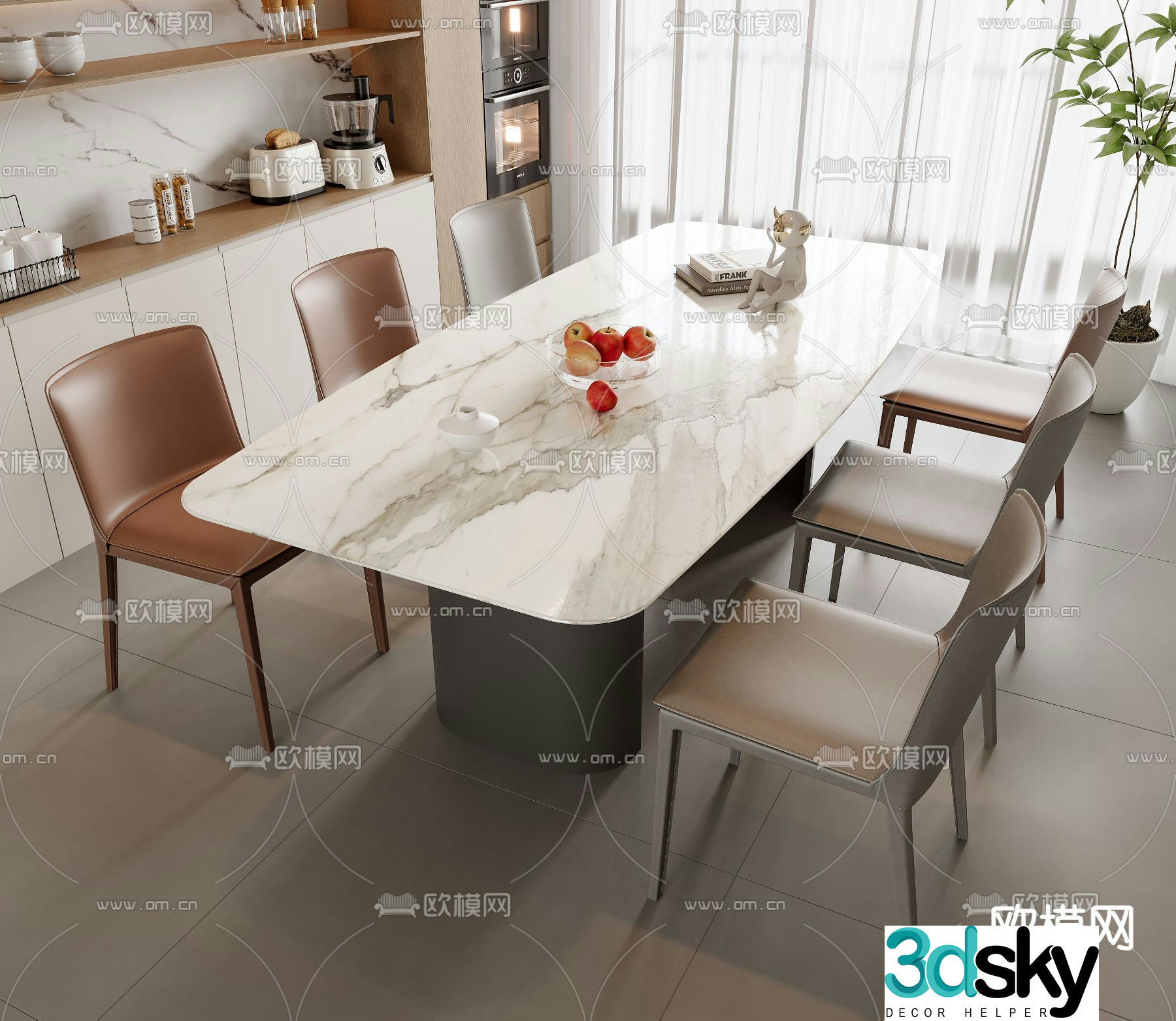 Modern dining table and chairs marble dining table 3d model
